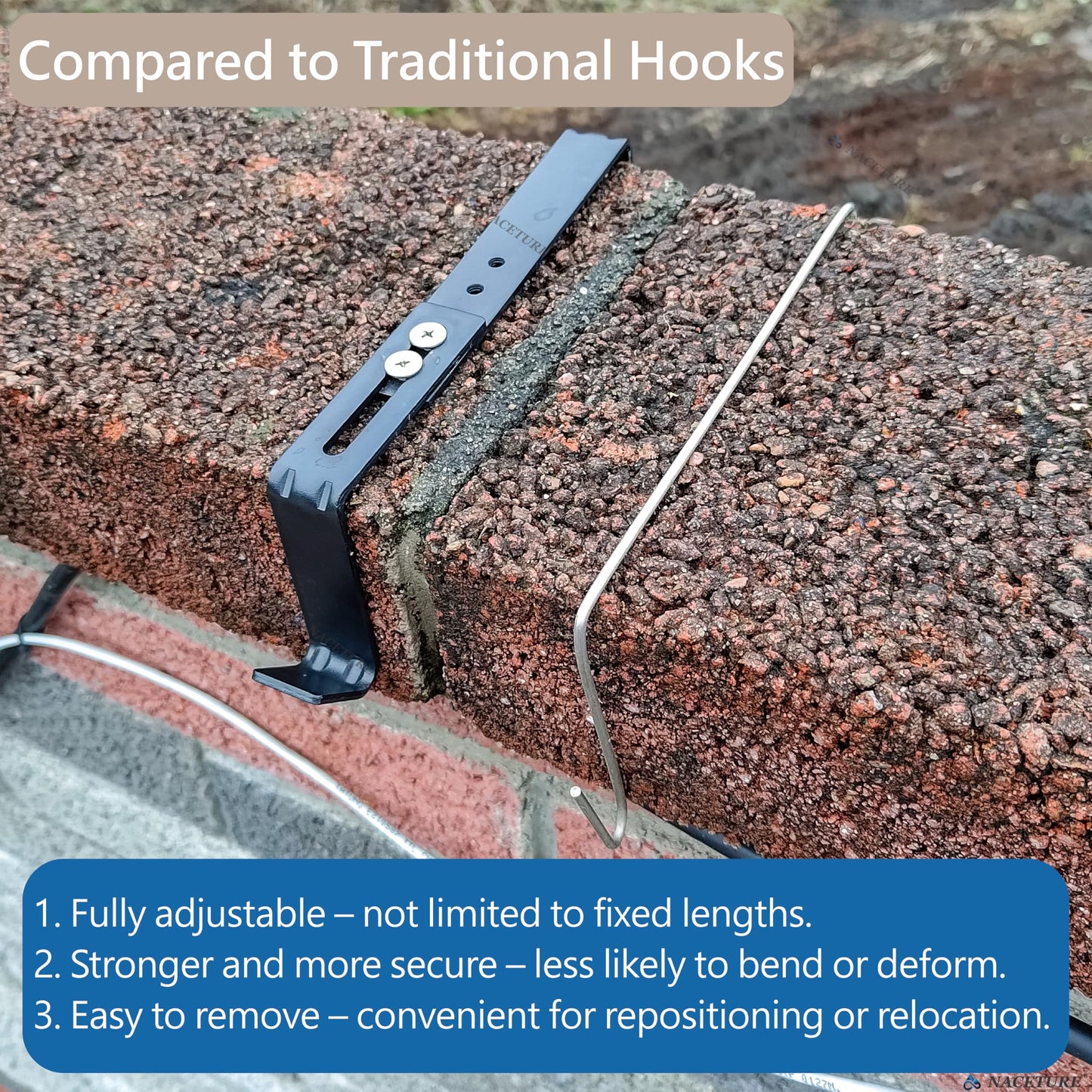Adjustable Heavy-Duty Single Hook Bracket – Reinforced Plant Hanger for Railing, Balcony, Fence, or Cubicle – Supports Up to 40 Lbs – Metal Wall Hook for Planter, Lantern, Bag (Black 4 Pack)