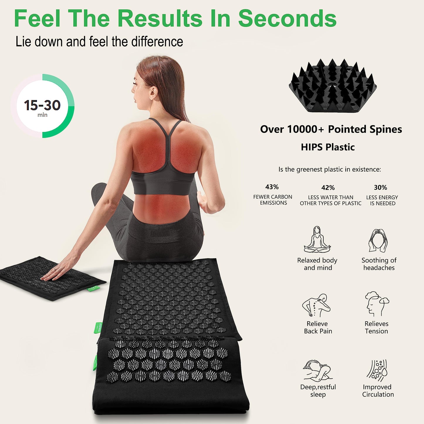 AyurMat Premium Acupressure Mat and Pillow Set - Natural Eco-Friendly Linen & Coconut Fiber,Ergonomic Design,Relieves Stress & Tension,with Carrying Bag,Full Body Pro Set