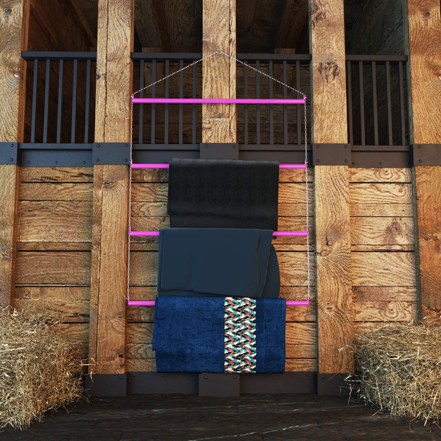 Echo Beach Equestrian Blanket Rack 33" (Black). Suitable for Horse Blankets, Saddle Blankets and Pads. Extra Wide Suitable for Western Saddle Pads