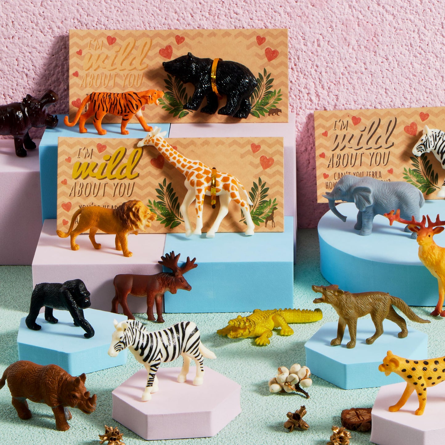 JOYIN 28Pack Valentines Day Cards with Zoo Animals Toys for Boys Girls Classroom Exchange
