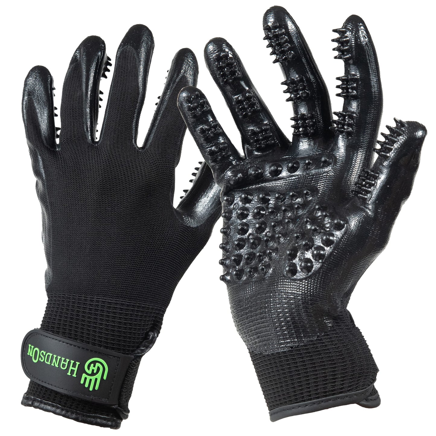 #1 Ranked, Award Winning Handson Gloves for Shedding, Bathing, Grooming, De-Shedding Horses/Dogs/Cats/Livestock/Small Pets - Black Medium