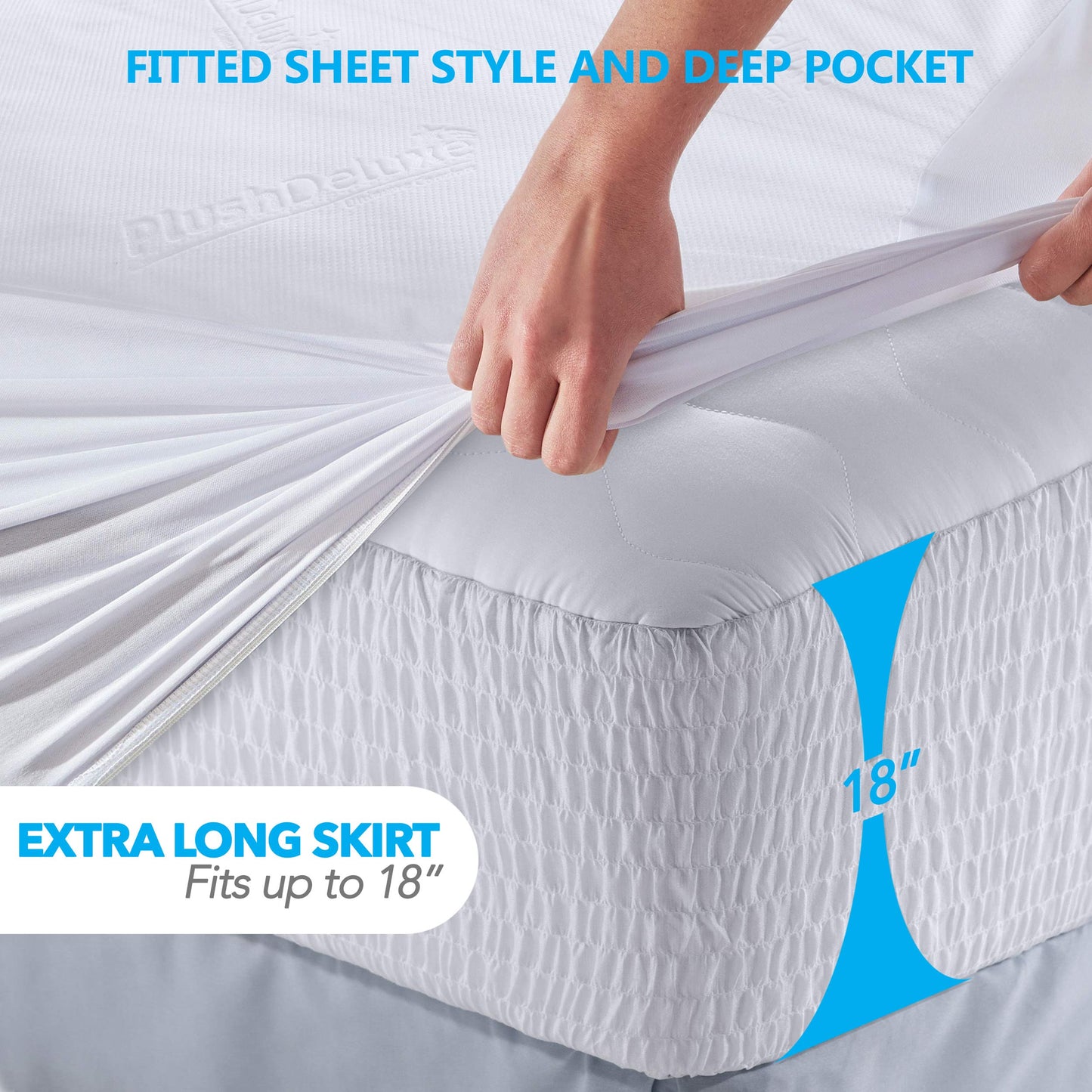 PlushDeluxe Bamboo Mattress Protector Waterproof, Hypoallergenic & Ultra Soft Breathable Bed Mattress Cover for Comfort & Protection, PVC, Phthalate (King)