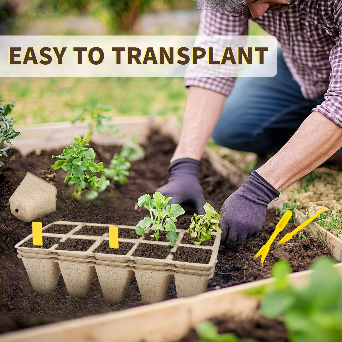 SORANGEUN 400 Cells Seed Starter Tray, 40 Pack Biodegradable Seed Starter Kit, Seedling Peat Pots with 400 Seedling Labels, 2 Seed Planting Tool and 1 Spray Bottle