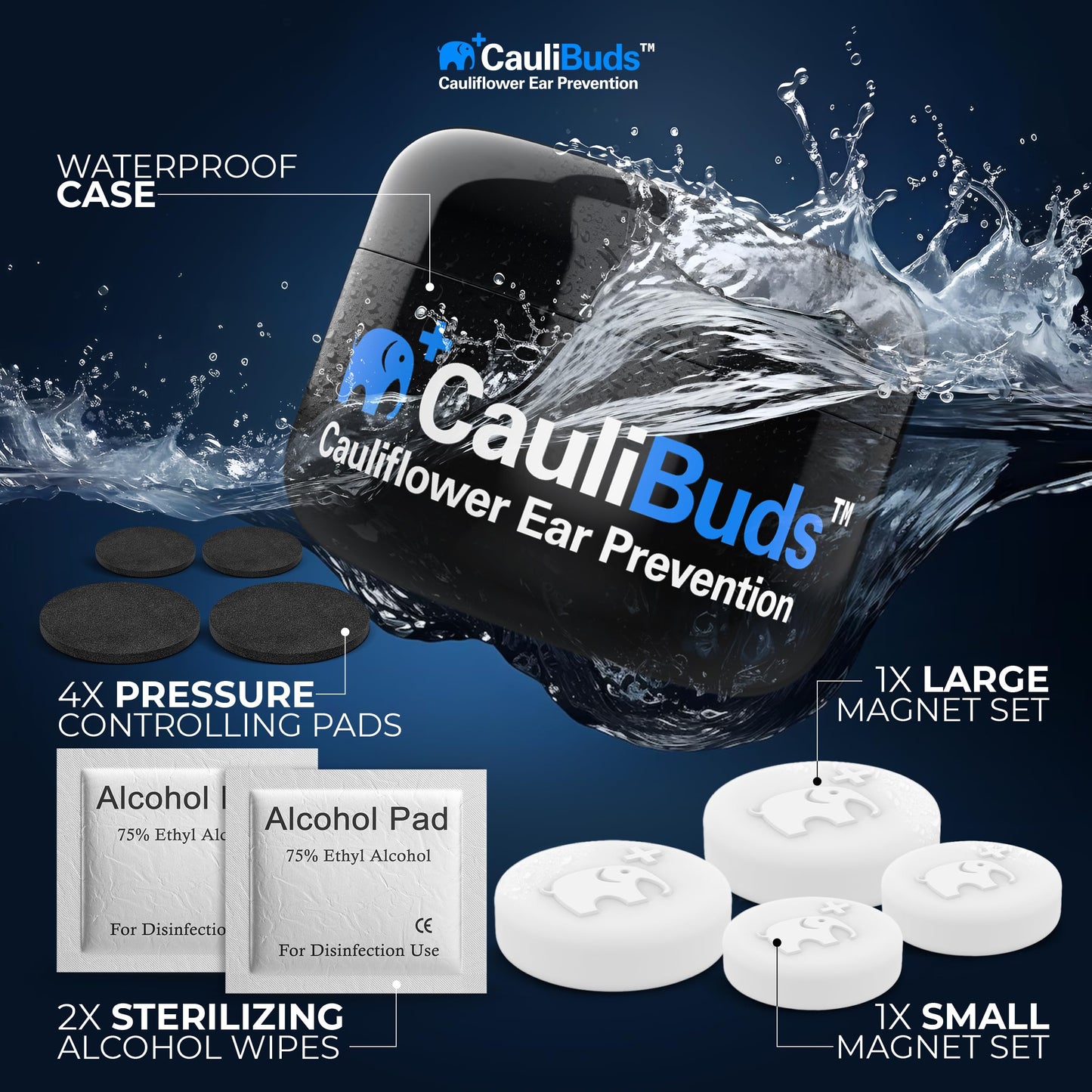 CauliBuds™ Cauliflower Ear Magnet - Premium Silicone Ear Magnets Cauliflower Ear - Pressure Earrings Magnetic Ears - Treatment in BJJ, Wrestling, MMA, & Rugby - Cauliflower Ear Draining Kit (White)