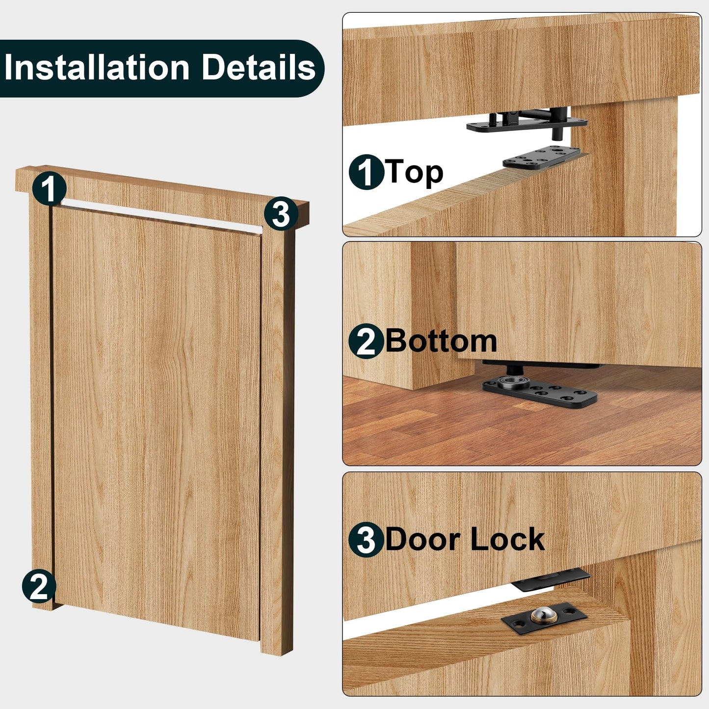 Hidden Door Hinge,Heavy Duty Pivot Hinge,570Lbs Load-Bearing,Solid Stainless Steel,Swinging 360°Rotation,Hidden Hardware/System for Secret Door or Concealed Bookcase with 2 Drills