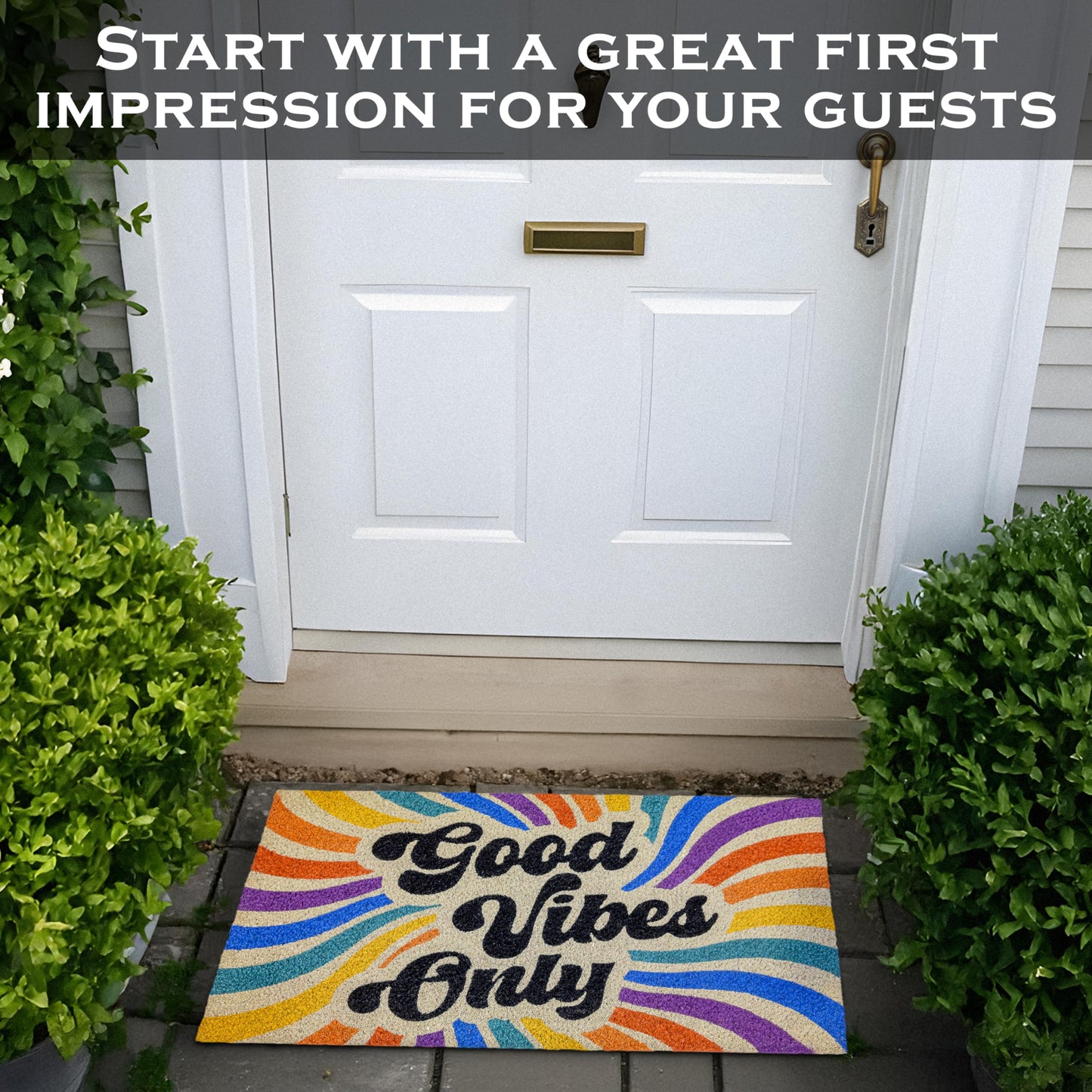 Good Vibes Only Door Mat 30x17 Inch, Good Vibes Welcome Mat for Covered Outdoor Entrance, Funny Outdoor Doormat w/Non-Slip Backing