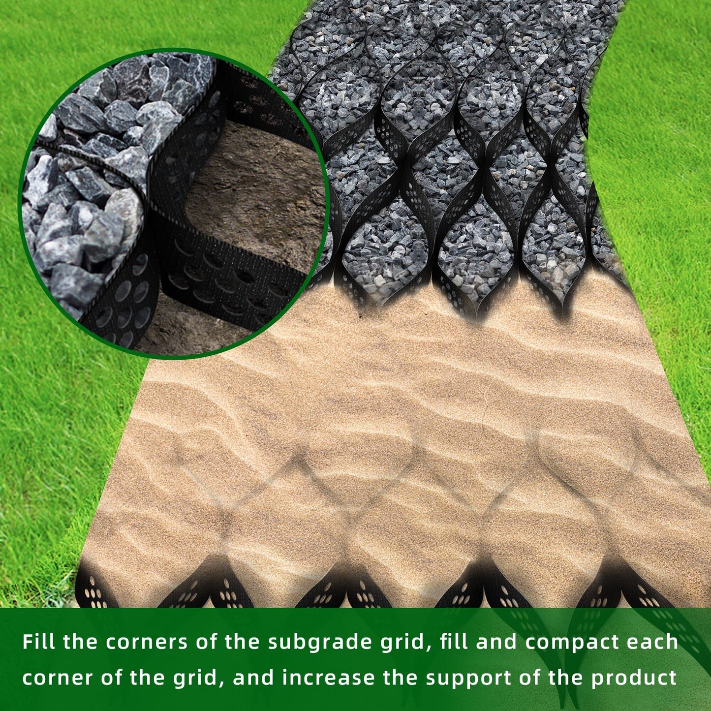 Sfcddtlg 9.8x16.4 FT 160 sq ft Gravel Ground Grid-2Inch Thick Expansion Foldable Geo Grid Driveway Stabilization Grids-Geocell Ground Grid for Landscaping Parking Lots Garden (1set-9.8x16.4ft)