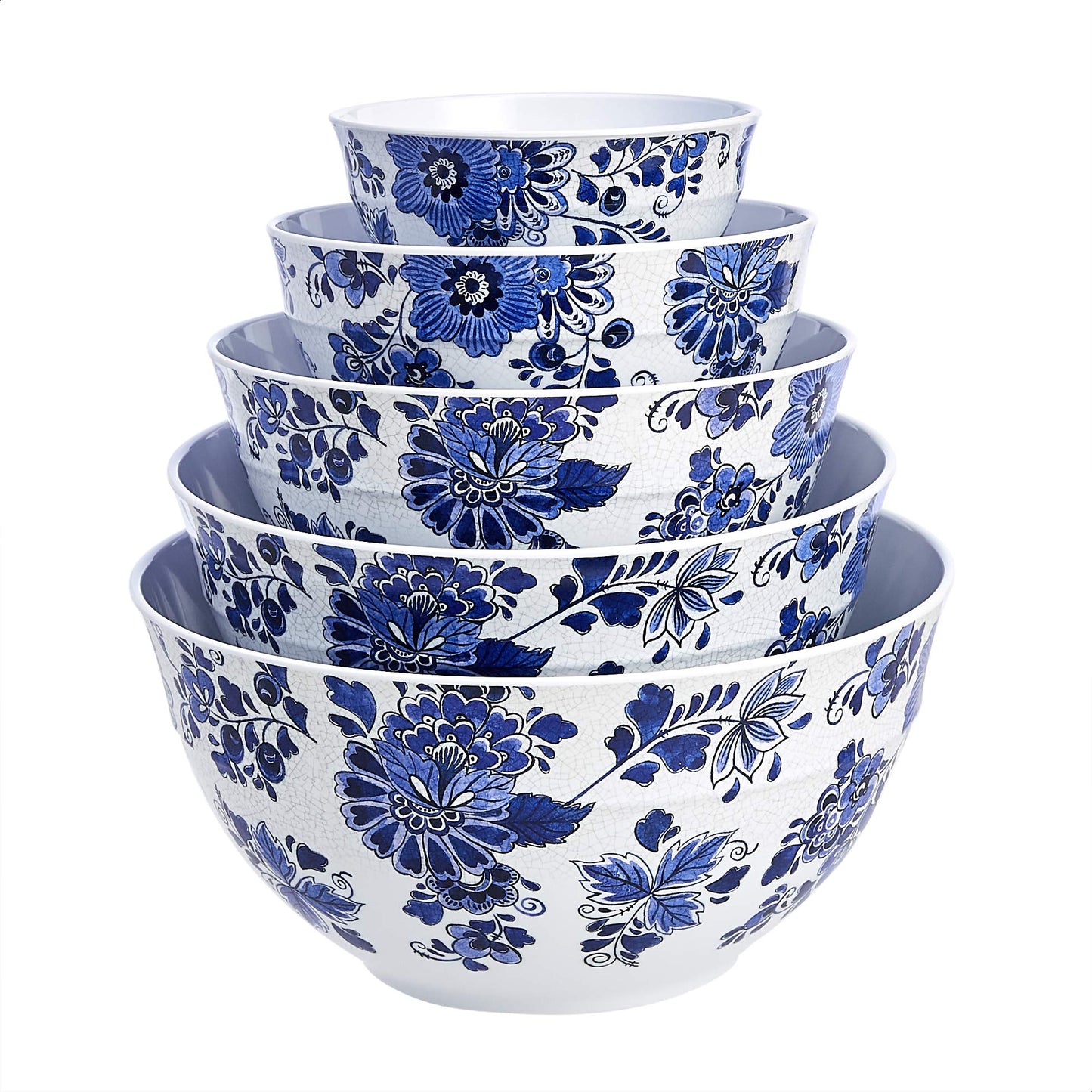 Amazon Basics 10-Piece Mixing Bowl Set with Lids - Non-Slip Base, Blue and White Floral