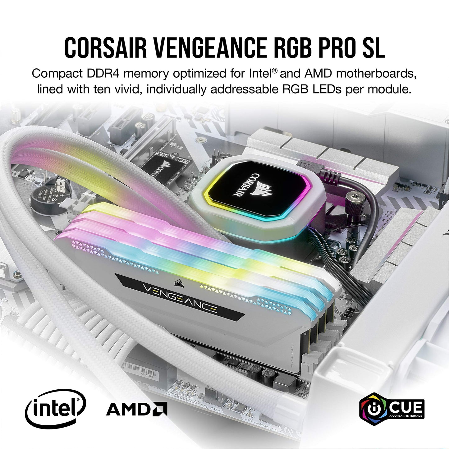 Corsair Vengeance RGB Pro SL 16GB (2x8GB) DDR4 3200 (PC4-25600) C16 1.35V Desktop Memory - White