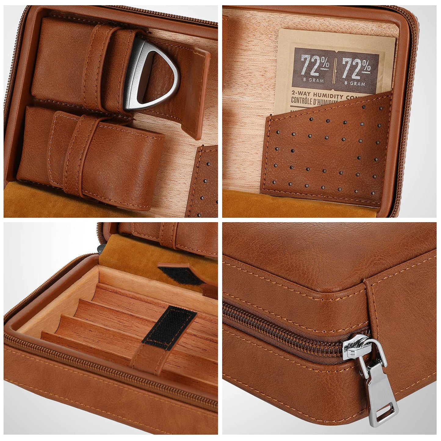 CiTree Cigar Travel Humidor, Cedar Wood Leather Cigar Case with Cigar Accessories Gift Set, Brown