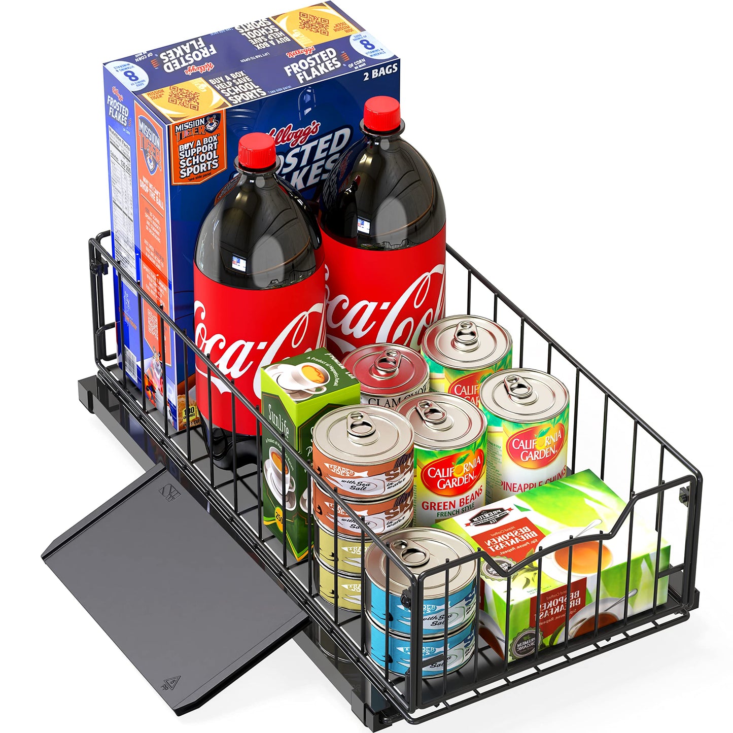 Simple Houseware Pull Out Sliding Basket Cabinet Drawer Organizer for Cupboard Storage, Black