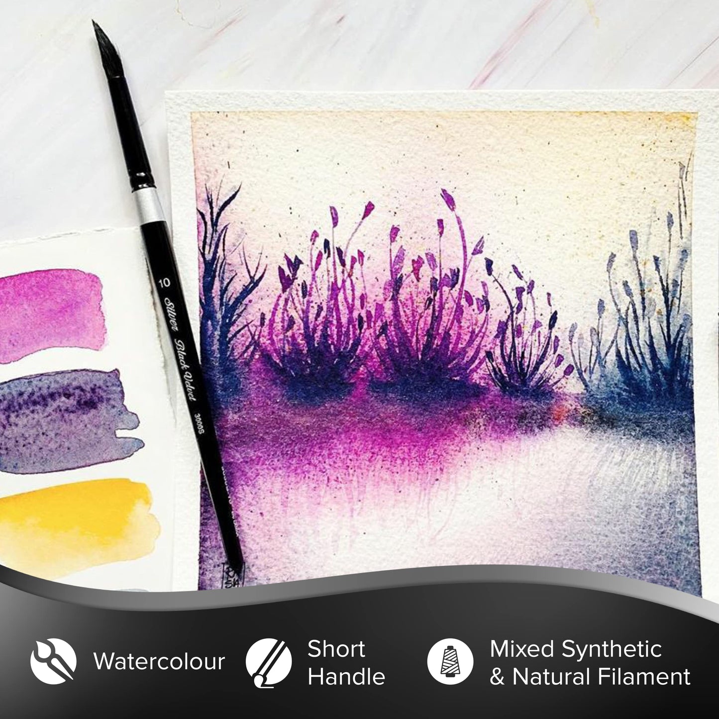 Silver Brush Limited 3000S-10 Black Velvet Round Paintbrush for Watercolour, Gouache, Inks, & Dyes, Size 10, Short Handle