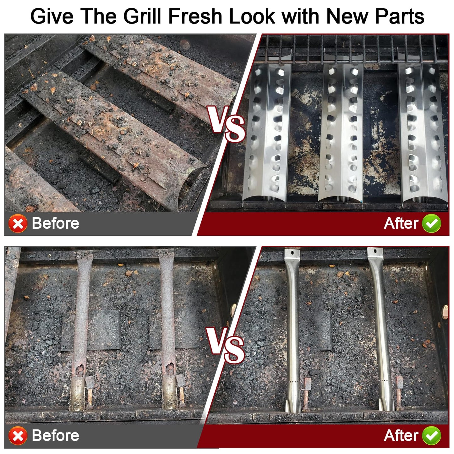 Hiorucet Grill Replacement Parts for Master Forge 5 Burner 3218LT, 3218LTN, L3218, 2518-3, 3218LTM, Kenmore Gas Grill Models 148.16156211, 148.16137110, 5 Pack SPE181 Heat Plate SBE601 Grill Burner