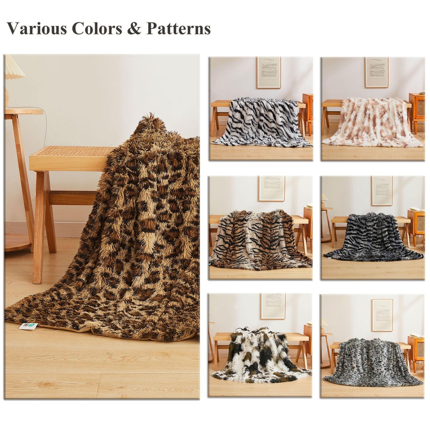 XeGe Luxury Faux Fur Leopard Print Throw, Soft 50x60 Cheetah Print Fluffy Blanket, Wild Shaggy Plush Decorative Couch Throw, Cute Furry Fuzzy Animal Print Blanket for Sofa Bed, Brown