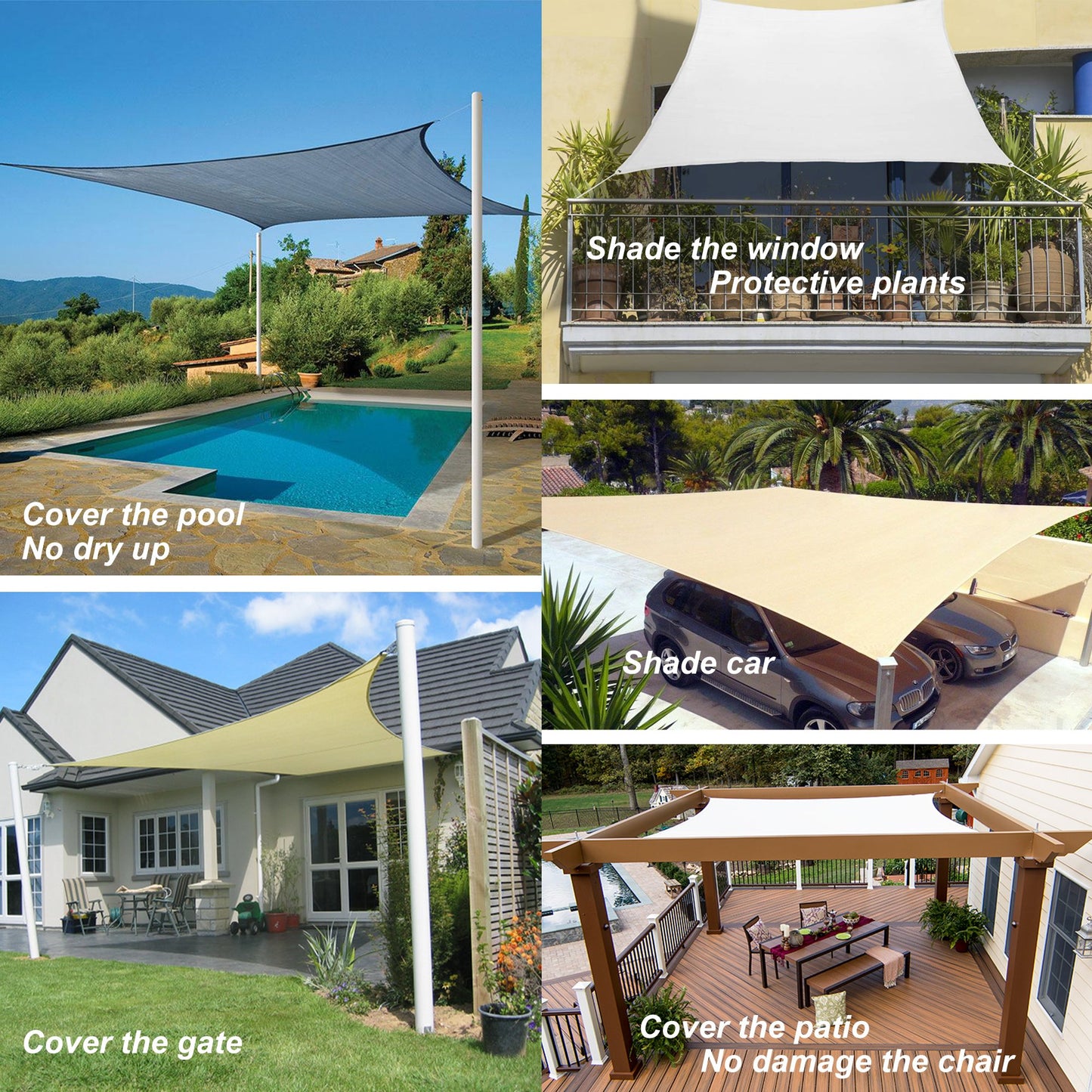 Patio Sun Shade Sail Canopy, 6' x 8' Rectangle Shade Cloth UV Block Sunshade Fabric - Outdoor Cover Awning Shelter for Pergola Backyard Garden Yard (Sand Color)