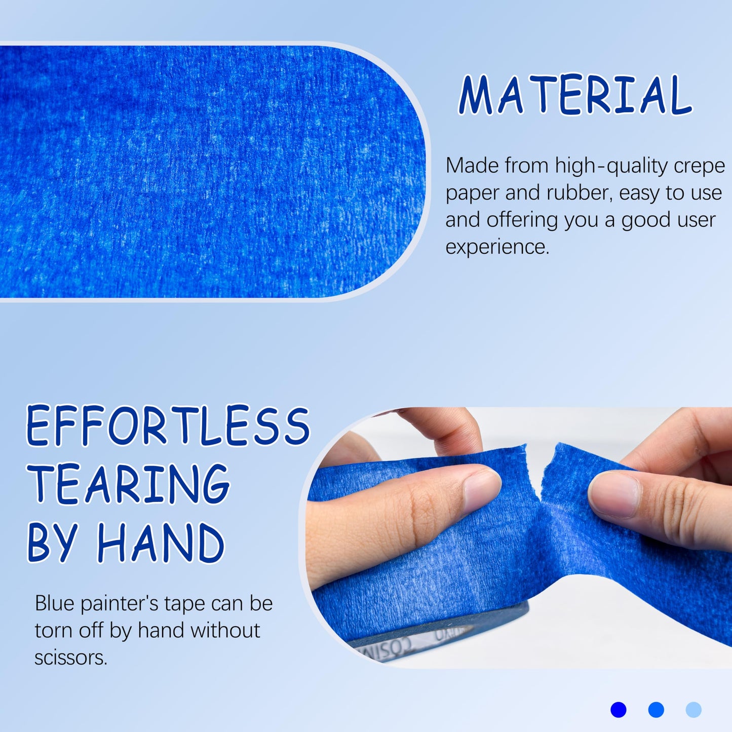 COSIMIXO Blue Painter's Tape 1.88 in x 60 Yds, 6 Rolls Pack – Professional Grade Masking Tape for Painting, Residue-Free Removal, Surface-Safe, Multi-Surface Use on Walls, Cars, Crafts & Labeling