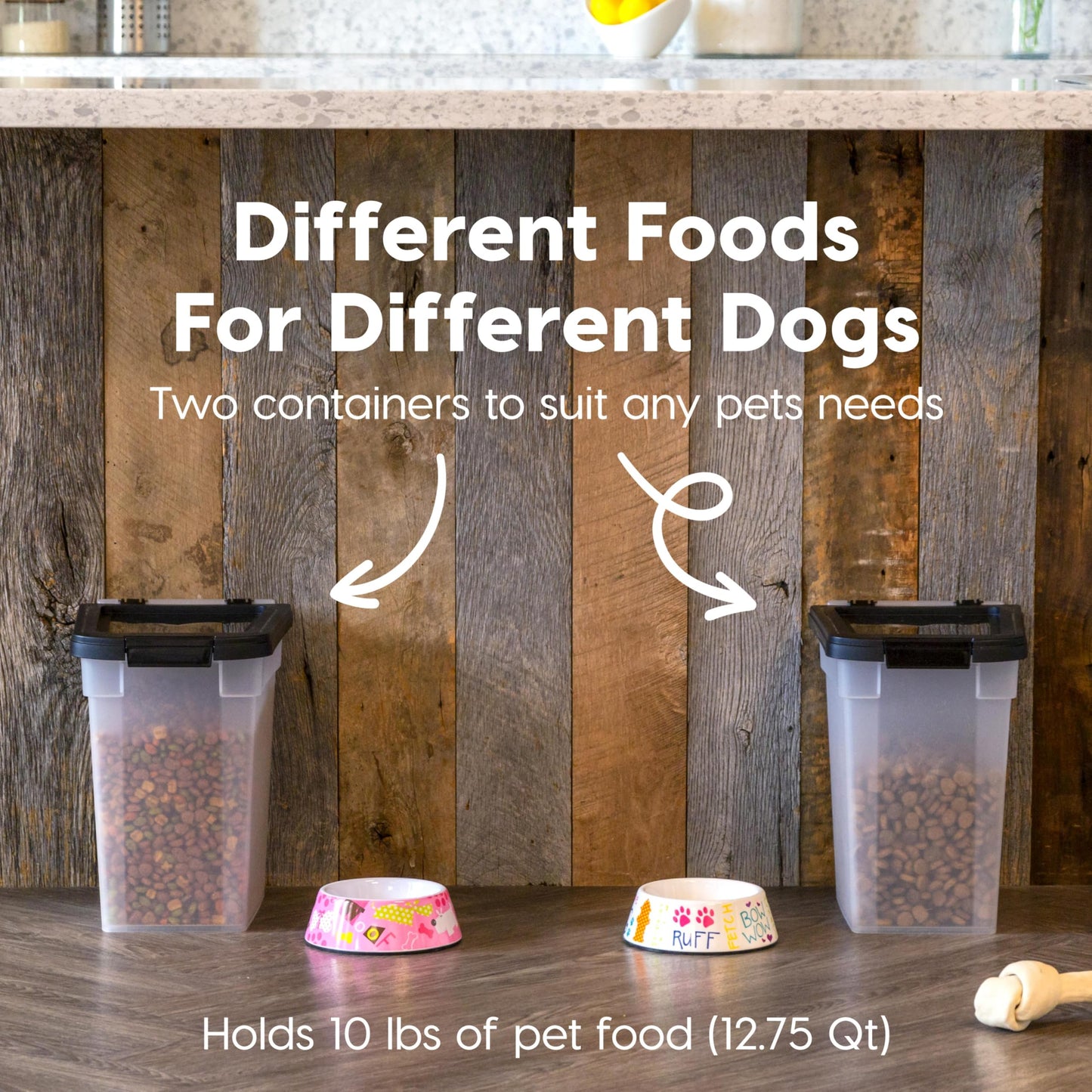IRIS USA WeatherPro Airtight Dog Food Storage Container, Up to 4.5 Kg Each, 2 Pack, for Dog Cat Bird and Other Pet Treat Food Storage Bin, Keep Fresh, Translucent Body, BPA Free, Clear/Black