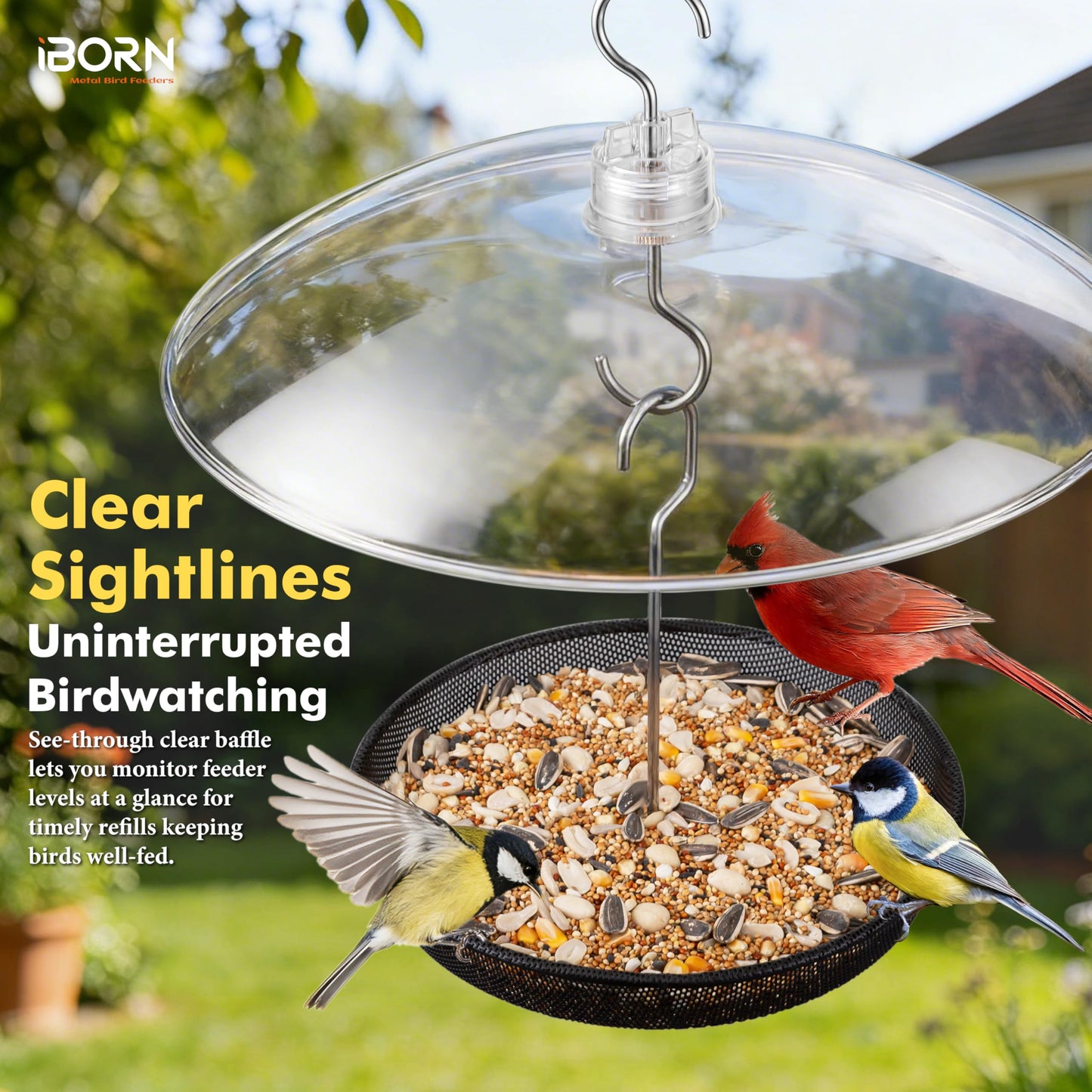 iBorn Baffles for Bird Feeders, 13” Bird Feeder Cover for Rain Guard, Birds Feeders Rain Guard, Full Protection for Feeders for Outdoors, Chew-Proof Polycarbonate, Pack of 2, Transparent