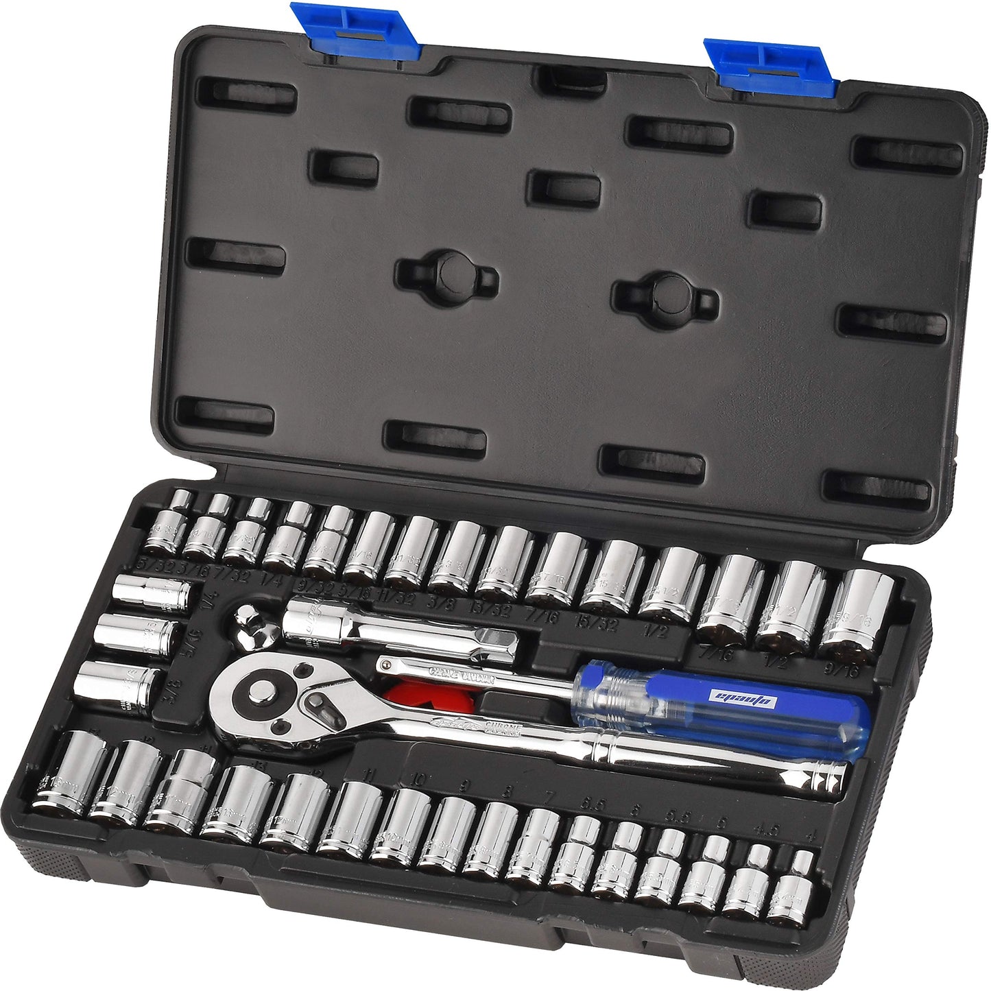 EPAuto 1/4-Inch & 3/8-Inch Drive Socket Set with 72 Teeth Reversible Ratchet, 40 Pieces