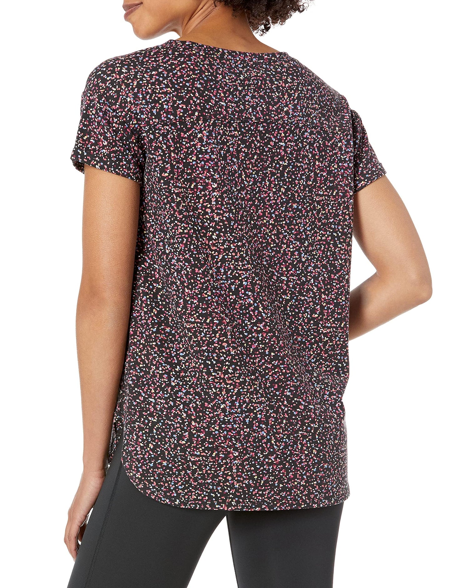 Amazon Essentials Women's 2-pack Studio Relaxed-fit Lightweight Crewneck T-Shirt, 2-pack Black/Black Multi Confetti Print, X-Large