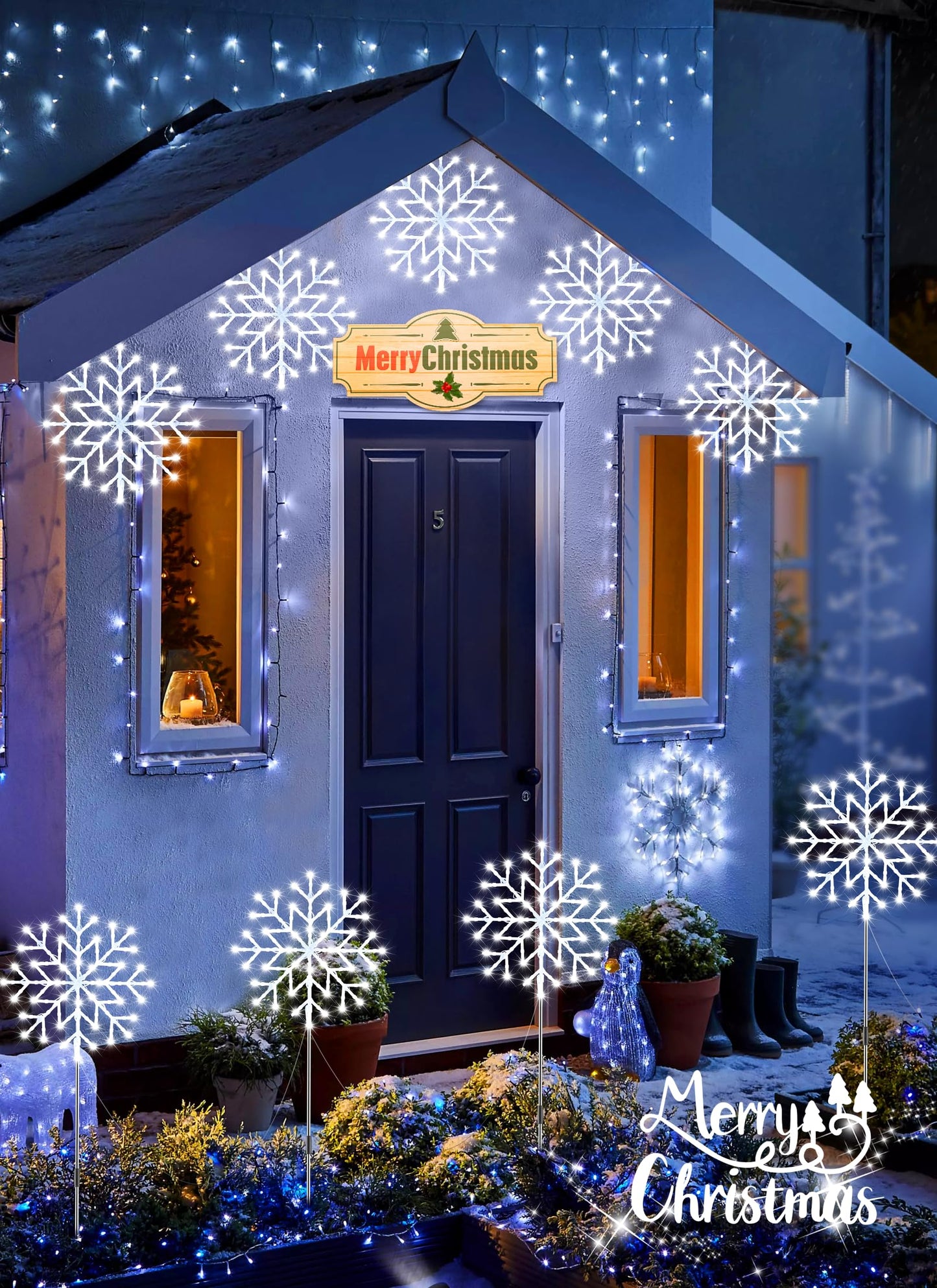 Brightown Snowflake Lights Outdoor, 10 Large Snowflake Christmas Pathway Lights Outdoor Christmas Decorations Yard Sidewalk Walkway Driveway Marker Stake, White