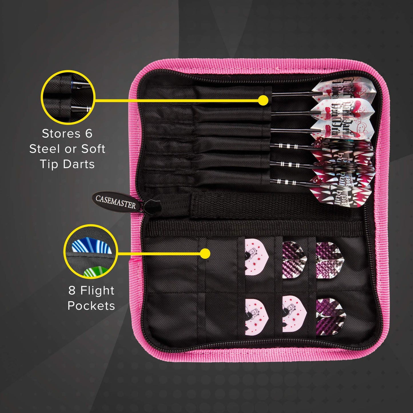 Casemaster Deluxe 6 Dart Nylon Storage/Travel Case, Pink