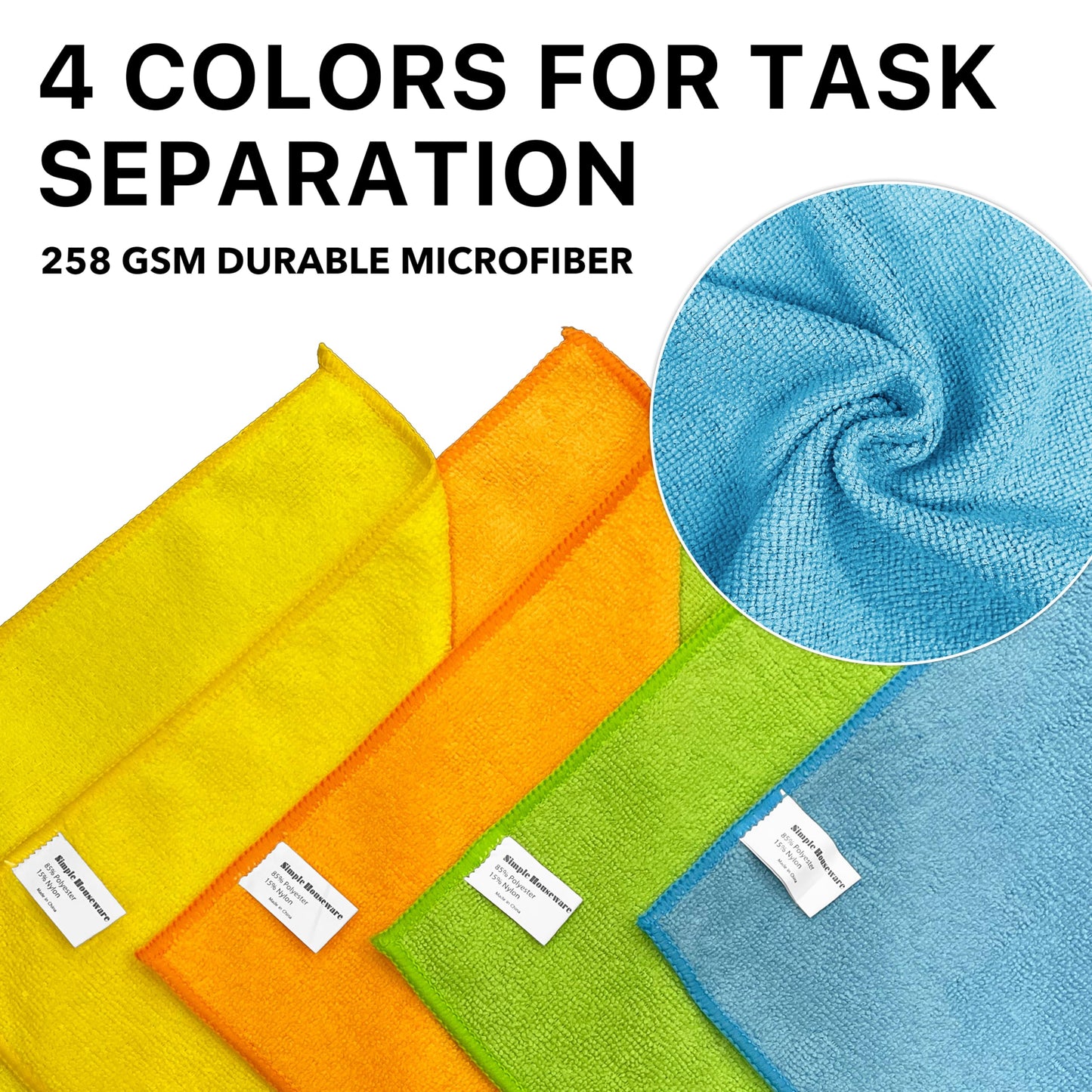 Simple Houseware Microfiber Cleaning Cloth 50 Pack, 12" x 12", 4 Color