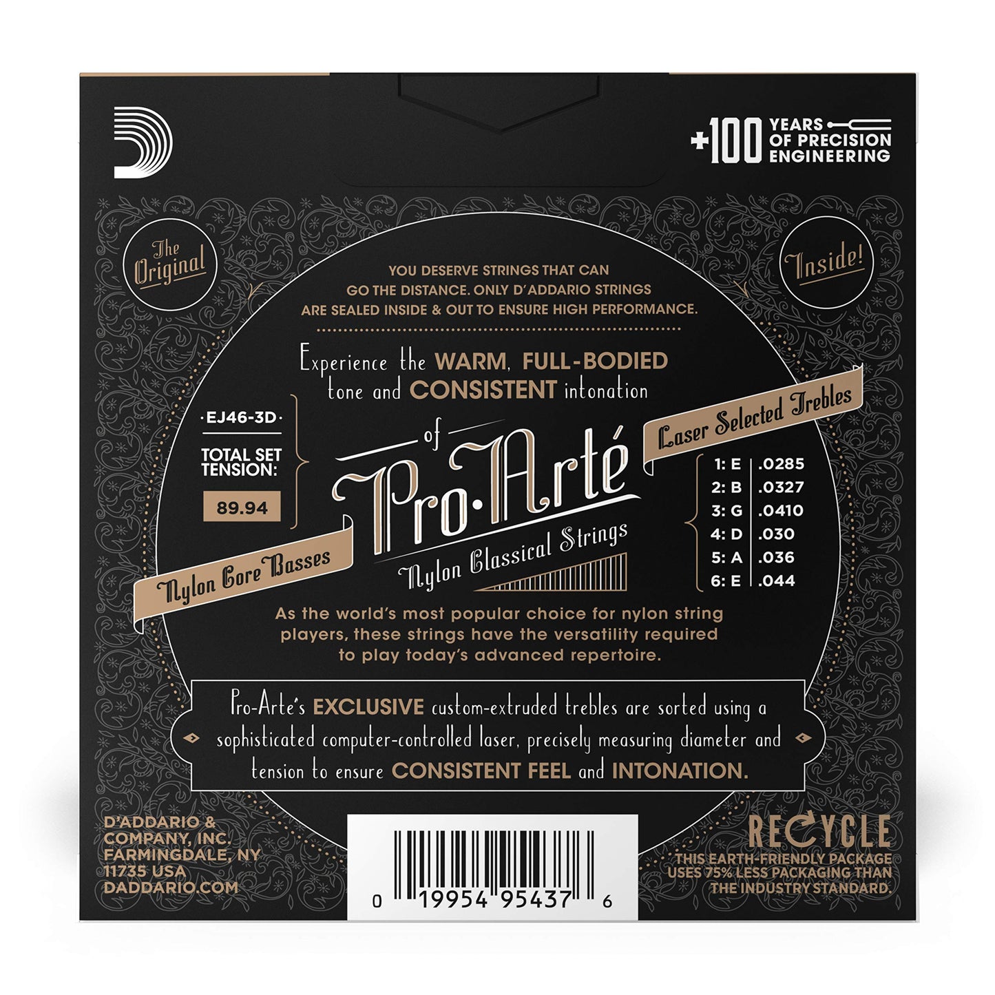 D'Addario EJ46-3D Pro-Arte Nylon Classical Guitar Strings, Hard Tension, 3 Sets
