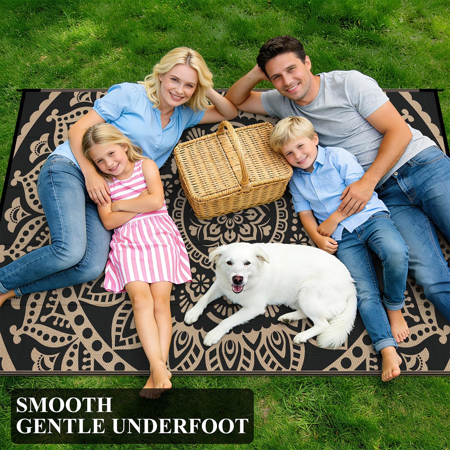 Bsmathom Waterproof Outdoor Rug 5'x8' Reversible Boho Plastic Straw Patio Deck Camping Rugs, Indoor Outdoor Portable RV Mat Clearance Carpet for Outside, Porch, Balcony, Backyard, Beach, Pool