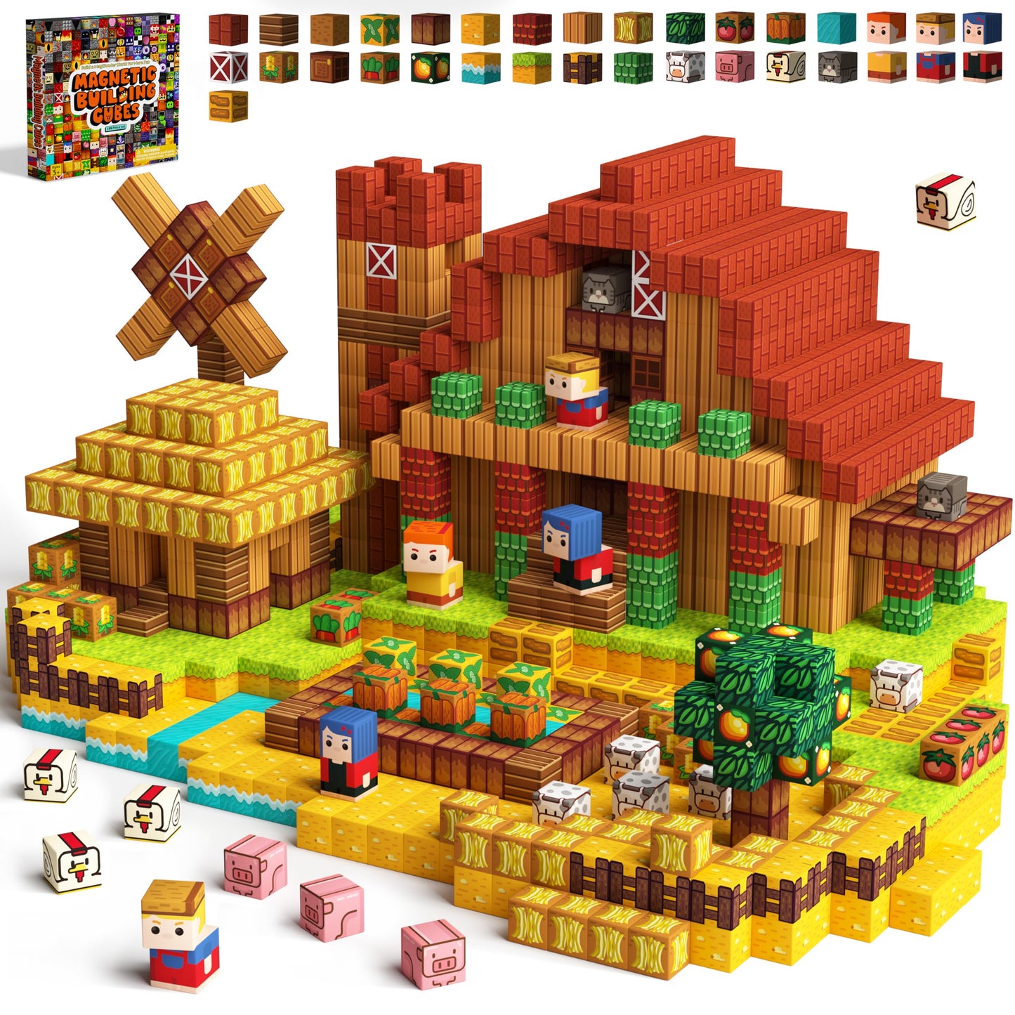 idoot 100PCS Magnetic Blocks Farm Animal Toys, STEM Sensory Building Gifts for Boys and Girls