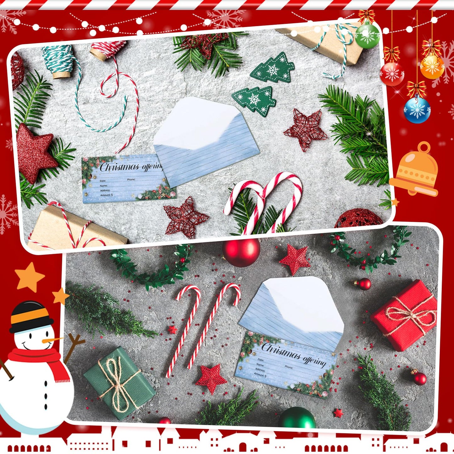 Cholemy 500 Pcs Christmas Offering Envelopes for Church 6.3 x 3.1 Inch Tithes and Offering Envelopes for Church Religious Tithe Donation Bulk Supplies(Christmas Ball)