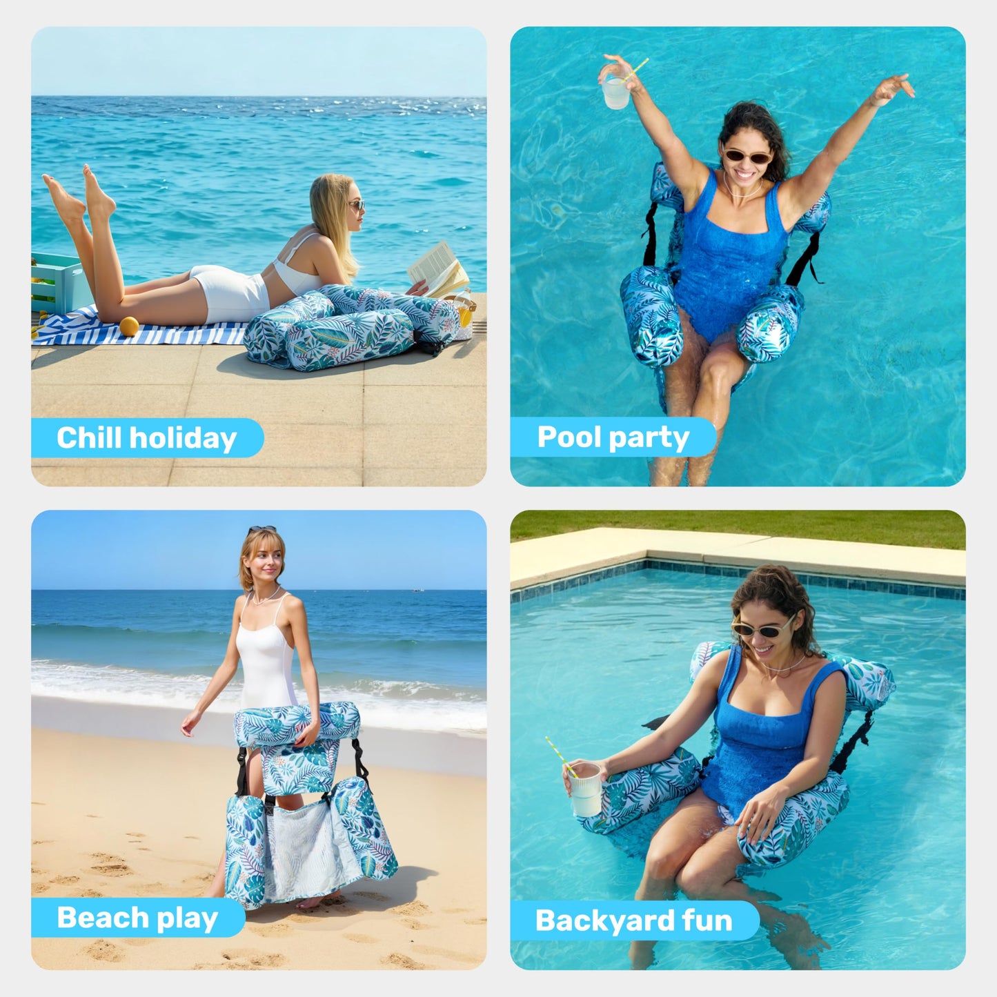 SLOOSH Pool Floats Chairs Adult,Inflatable Pool Lounge,Plant Pattern Floating Mat Hammock,Blow up Water Chairs Noodles rafts for Party Summer Water Beach Fun,Tropical Leaves