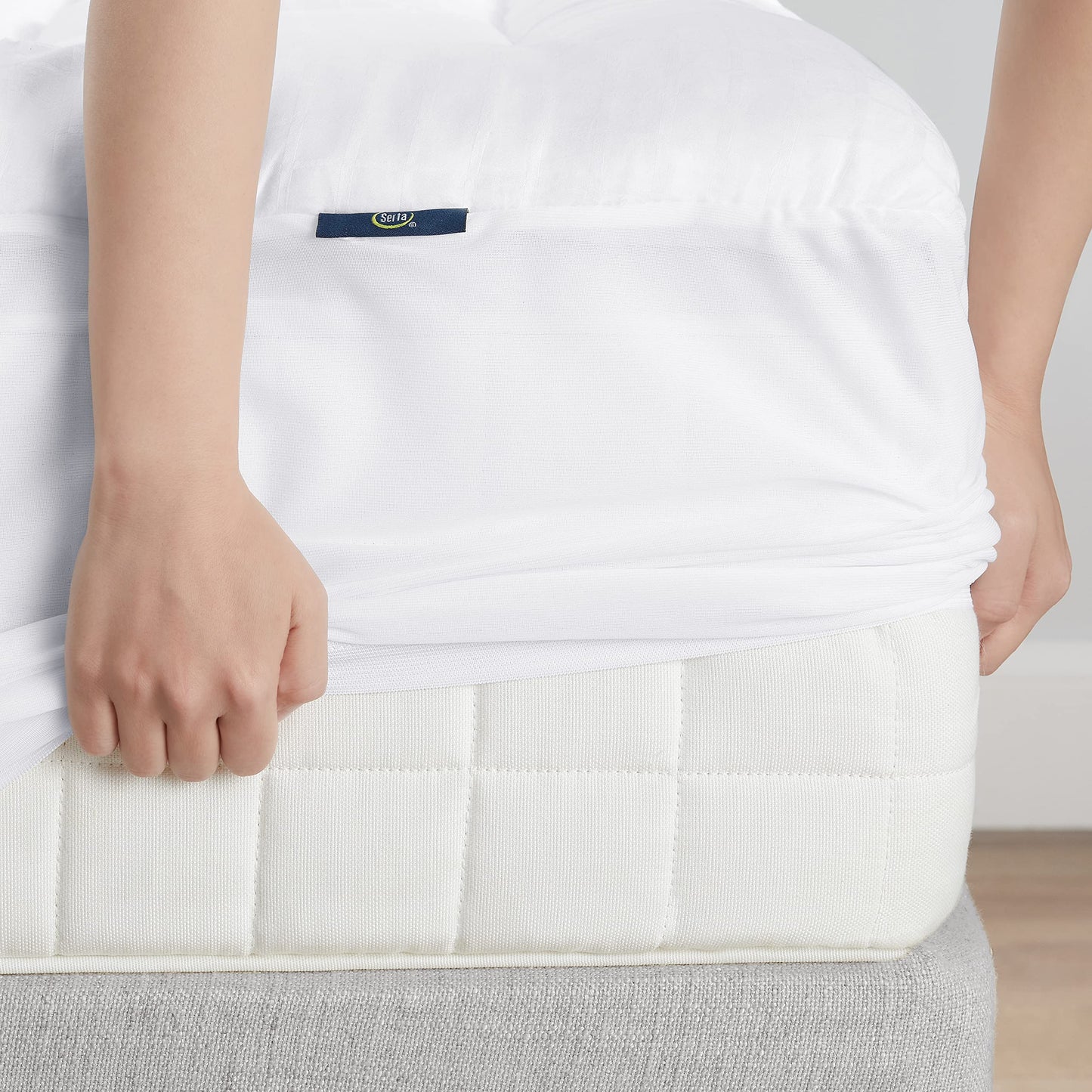 Serta ComfortSure Twin XL Mattress Cover, Fitted Pillow Top Mattress Pad, Super Soft and Breathable Quilted Cotton Protector with 18" Elastic Deep Pockets for Secure Fit, White