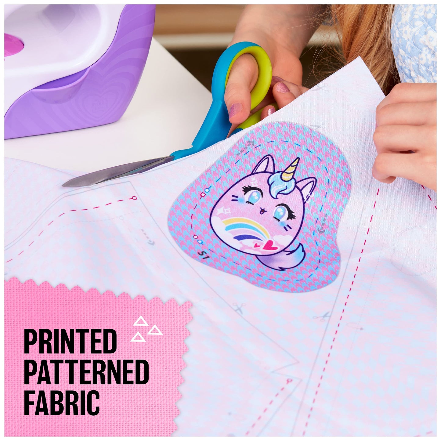 Cool Maker, Stitch ‘N Style Fashion Studio, Pre-Threaded Sewing Machine Toy with Fabric and Water Transfer Prints, Arts & Crafts Kids Toys for Girls