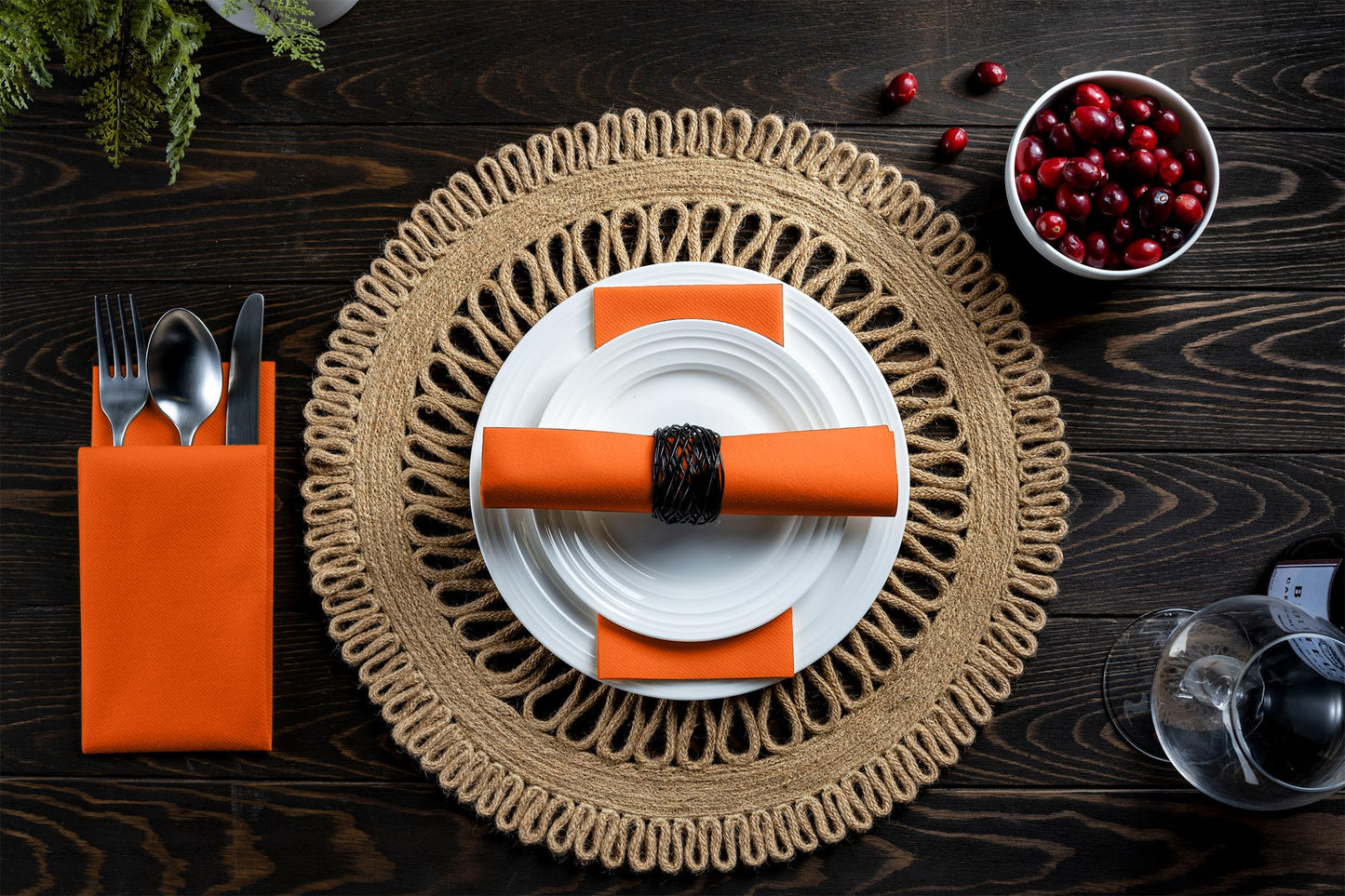 Linen-Feel Orange Paper Napkins - Decortive Cloth-Like Disposable Dinner Napkins - Soft And Absorbent Napkins for Thanksgiving, Party, Wedding, Bathroom Or Any Occasion. (Pack of 100)