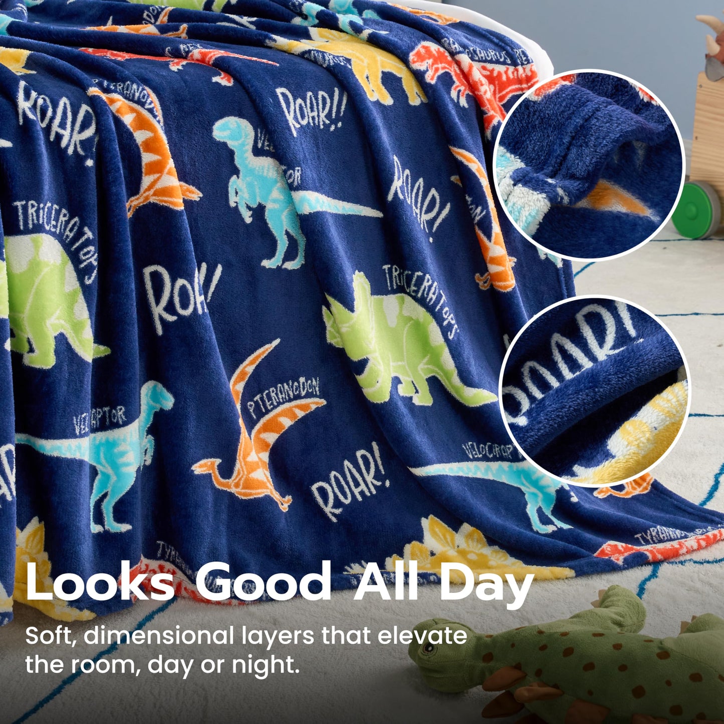 Joiedomi Glow in the Dark Blanket - Dinosaur Gift for Girls and Boys Aged 2 to 12 Years - Soft, Cosy Flannel Children's Blanket - Birthday Gift 50 x 60 inches