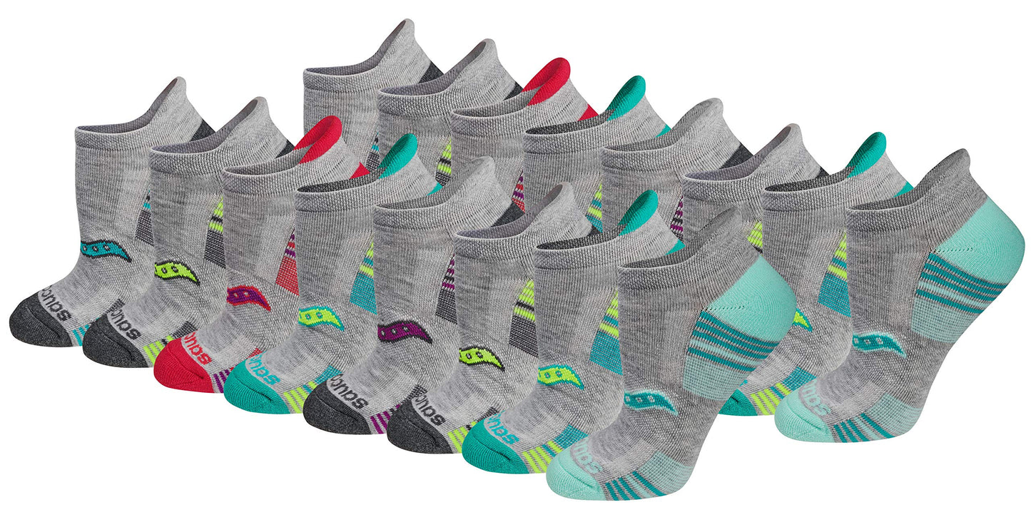 Saucony Women's Performance Heel Tab Athletic Socks (8 & 16 Pairs), Grey Assorted (16 Pairs), Shoe Size: 5-7