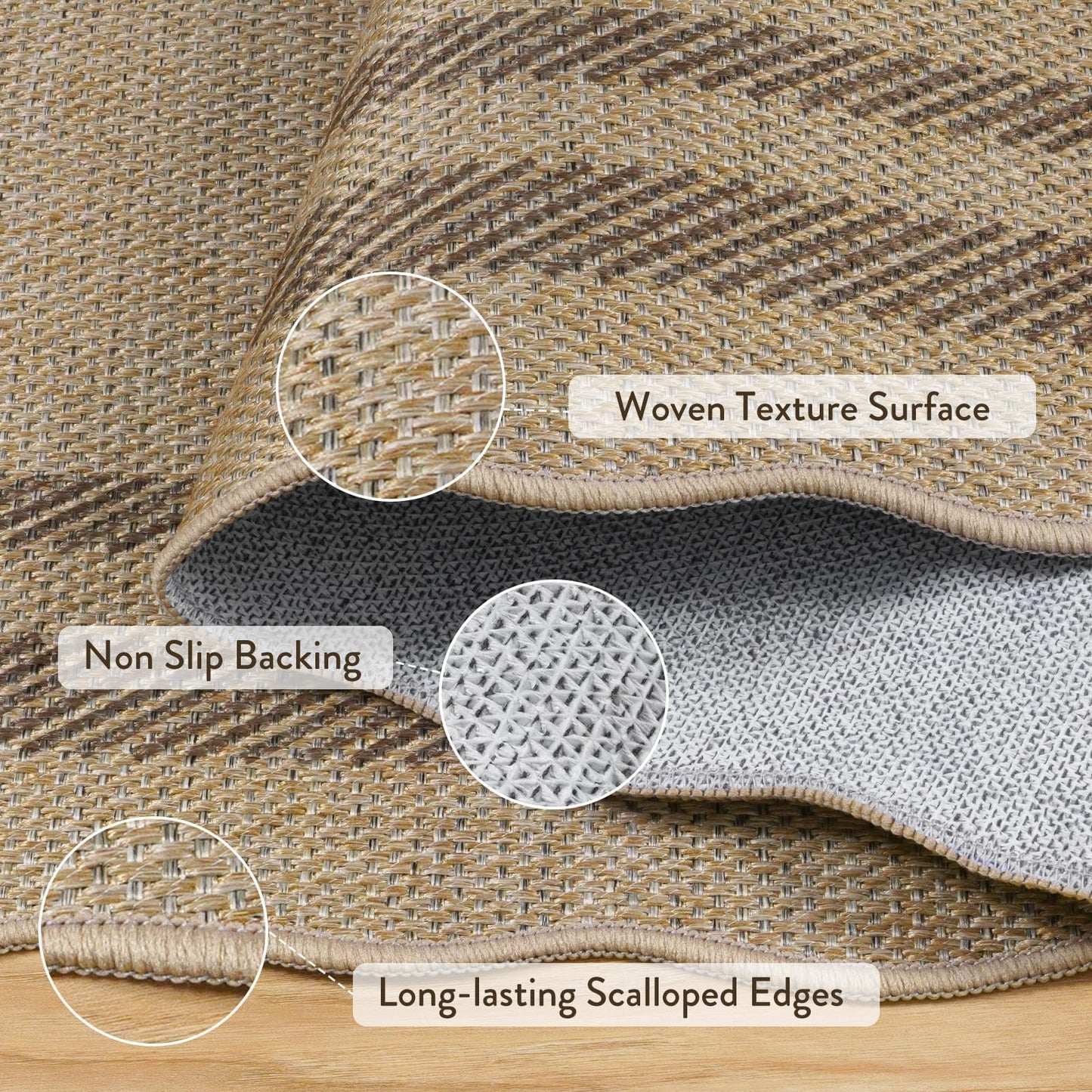 LIVEBOX Farmhouse Washable 3x5 Kitchen Rug, Easy Jute Geometri Tan Rugs for Entryway, Indoor Outdoor Scalloped Rug Boho Morden Carpet Door Mat Area Rug for Bedroom Laundry Room Hallway