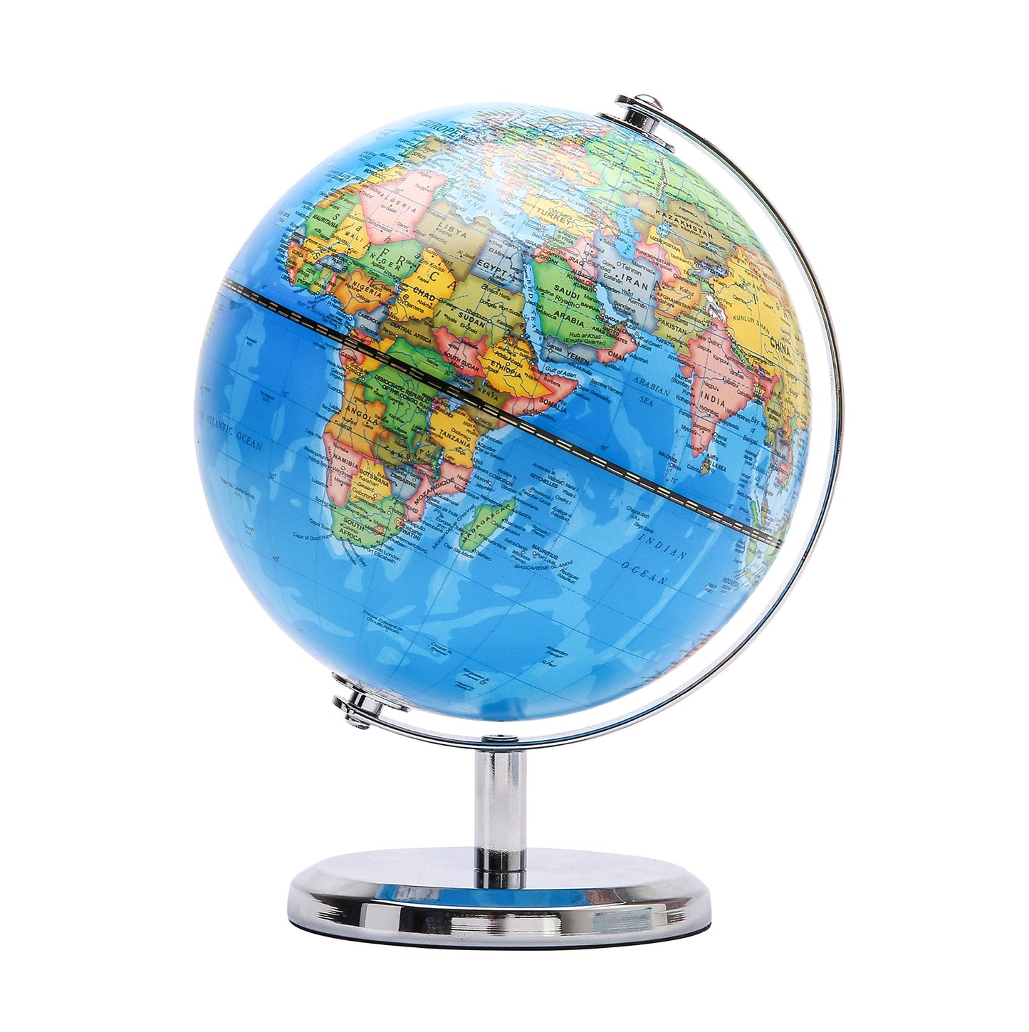 Exerz 20cm World Globe (8 Inch) – Political Map in English, Educational Geography Tool for Kids & Students, Rotating Desk Display with Stainless Steel Base for Home Office