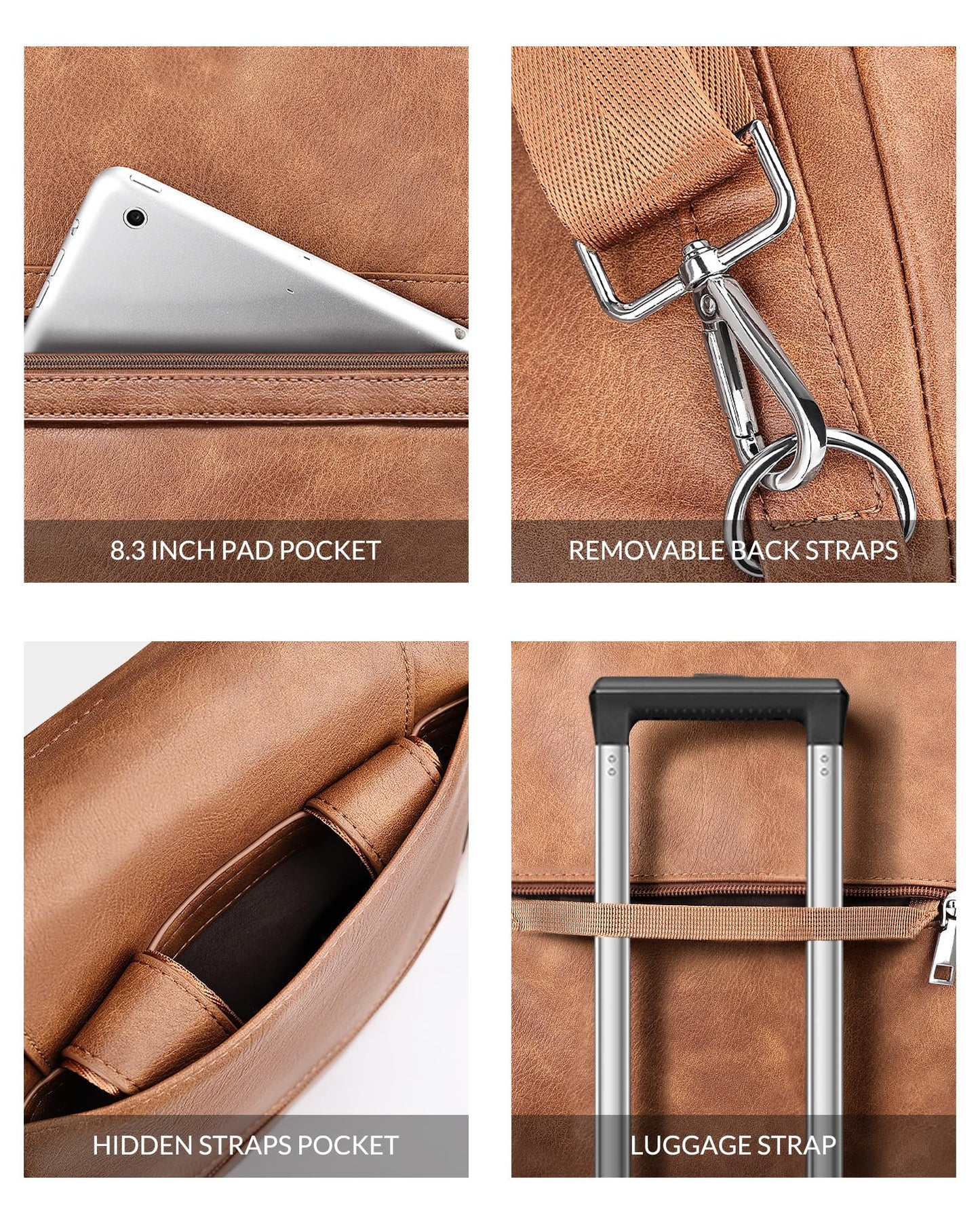 SYTRAH Laptop Bag for Women Designer Leather Laptop Backpack Purse, 16 inch Computer Tote Bags for Work Travel with Satchel Purse Brown