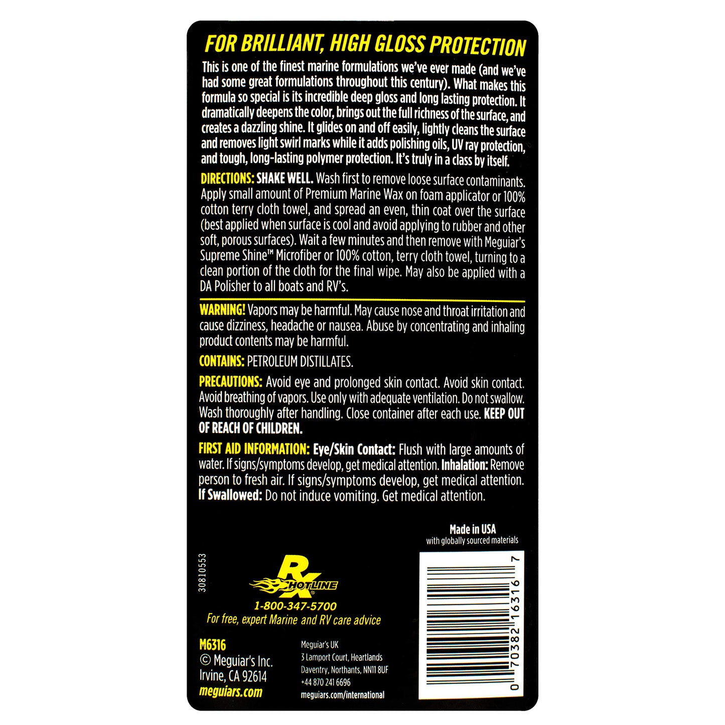 Meguiar's M6316 Flagship Premium Marine Wax, 16 oz