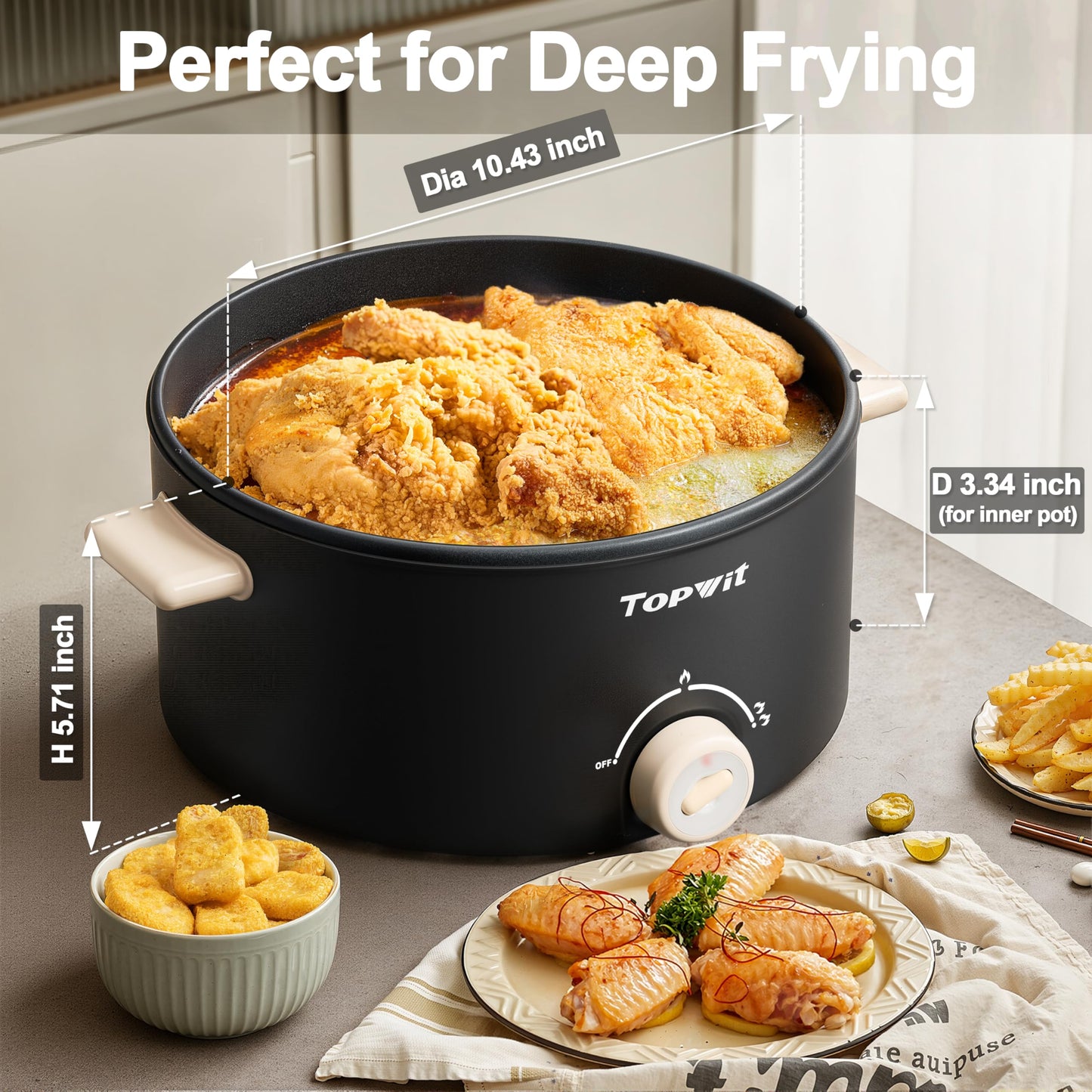 TOPWIT - 4.2 Quart Electric Pot with Non-Stick Coating, Dual Power Frying, Steak, Pasta, Multifunctional Large Capacity Shabu Shabu for Parties