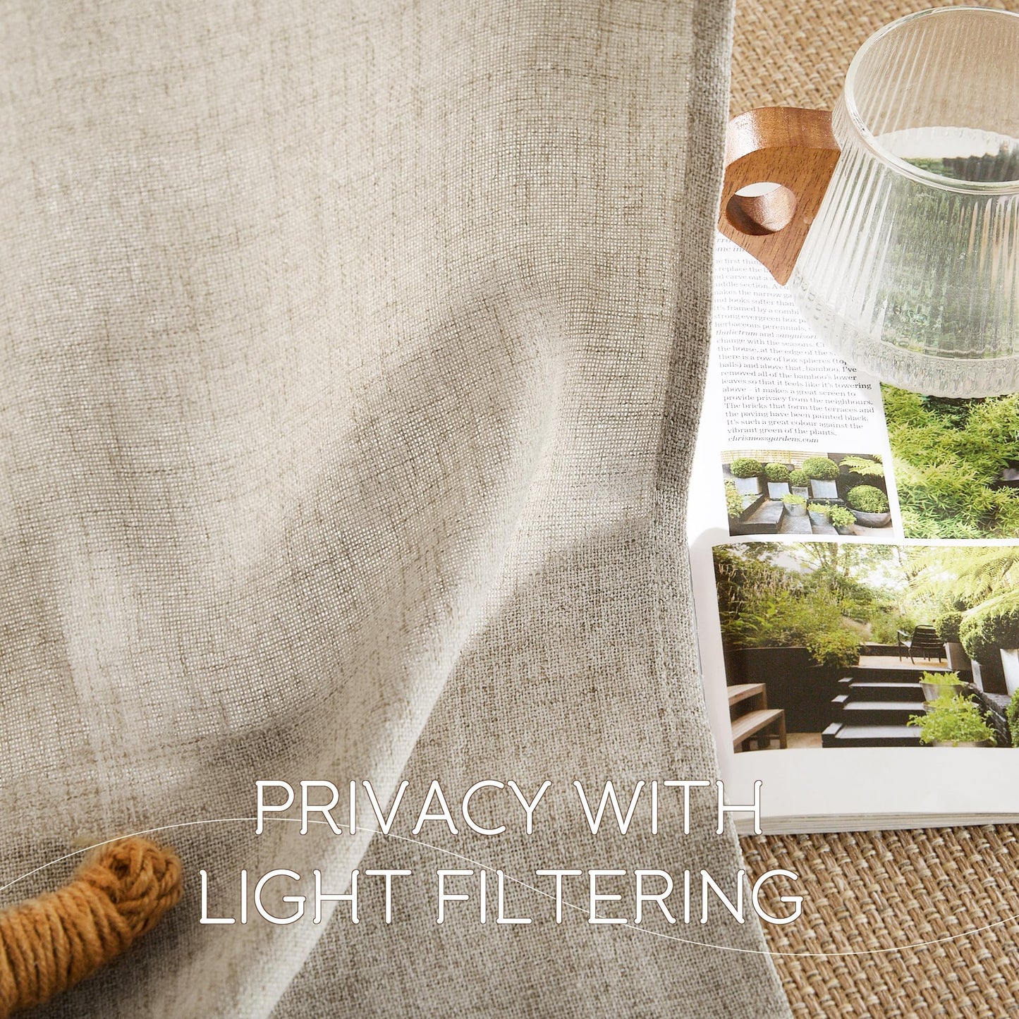 NICETOWN Linen Curtains 84 inches Long Light Filtering for Living Room, Rod Pocket & Back Tab Washable Window Treatments Faux Semi Sheer Privacy with for Farmhouse, W52 x L84, 2 Panels, Oatmeal
