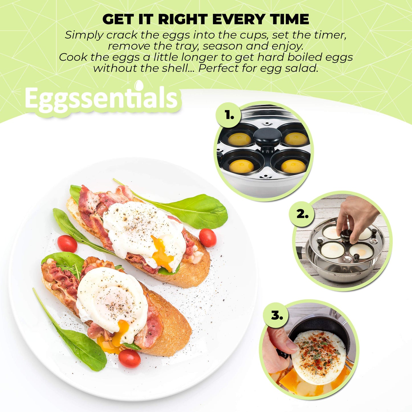 Egg Poacher Pan Nonstick Poached Egg Maker, Stainless Steel Egg Poaching Pan, Poached Eggs Cooker Food Grade Safe PFOA Free with Spatula