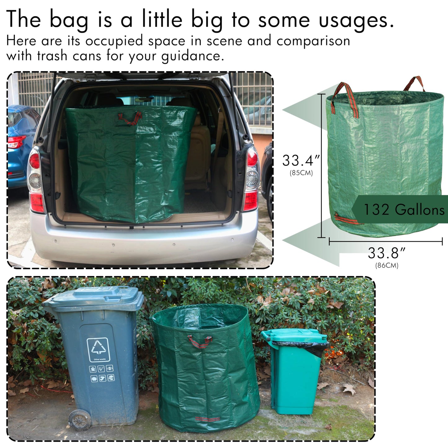 Gardzen 2-Pack 132 Gallons Garden Bag - Reuseable Heavy Duty Gardening Bags, Lawn Pool Garden Leaf Waste Bag