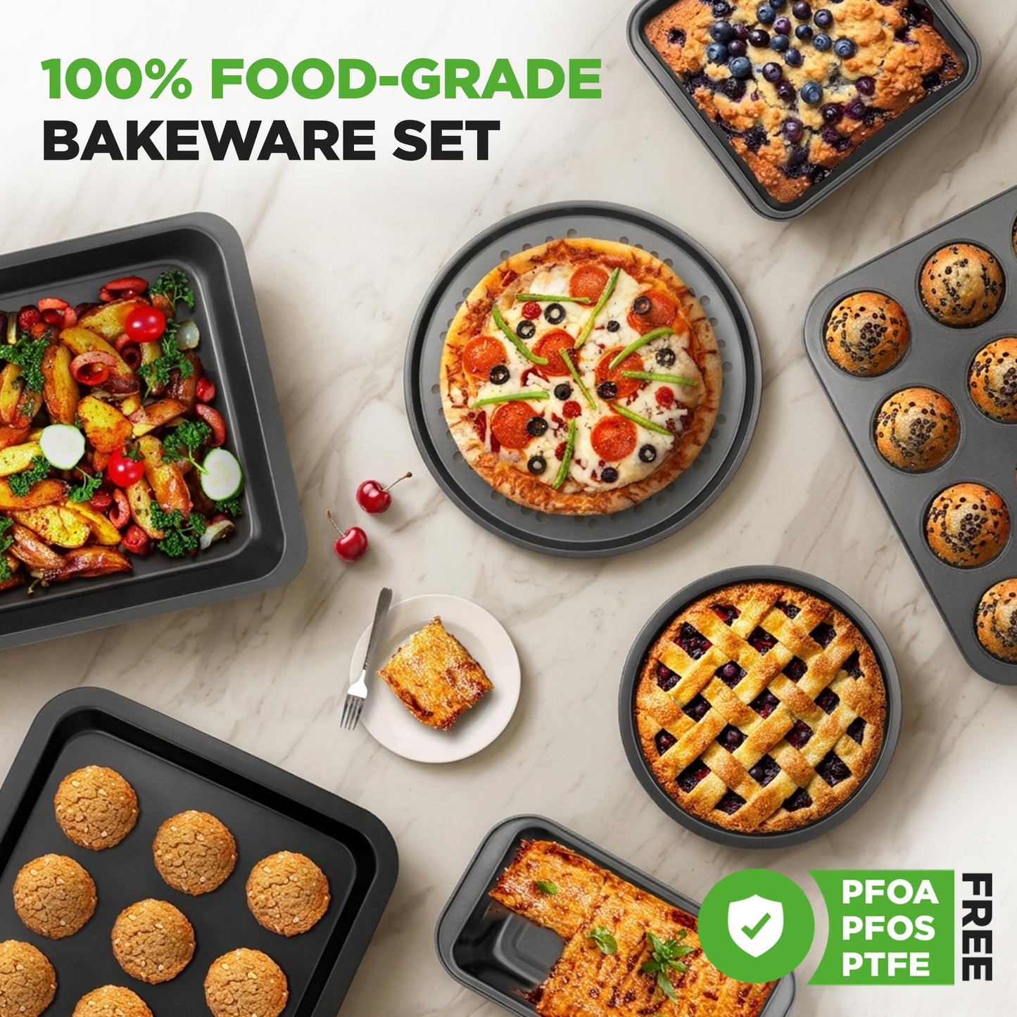 NutriChef Bakeware Set, 10-Piece Carbon Steel Nonstick Pans – PFOA/PFOS-Free, Easy Clean, Oven & Dishwasher Safe, Includes Baking Sheets, Muffin, Loaf & Cake Pans and More