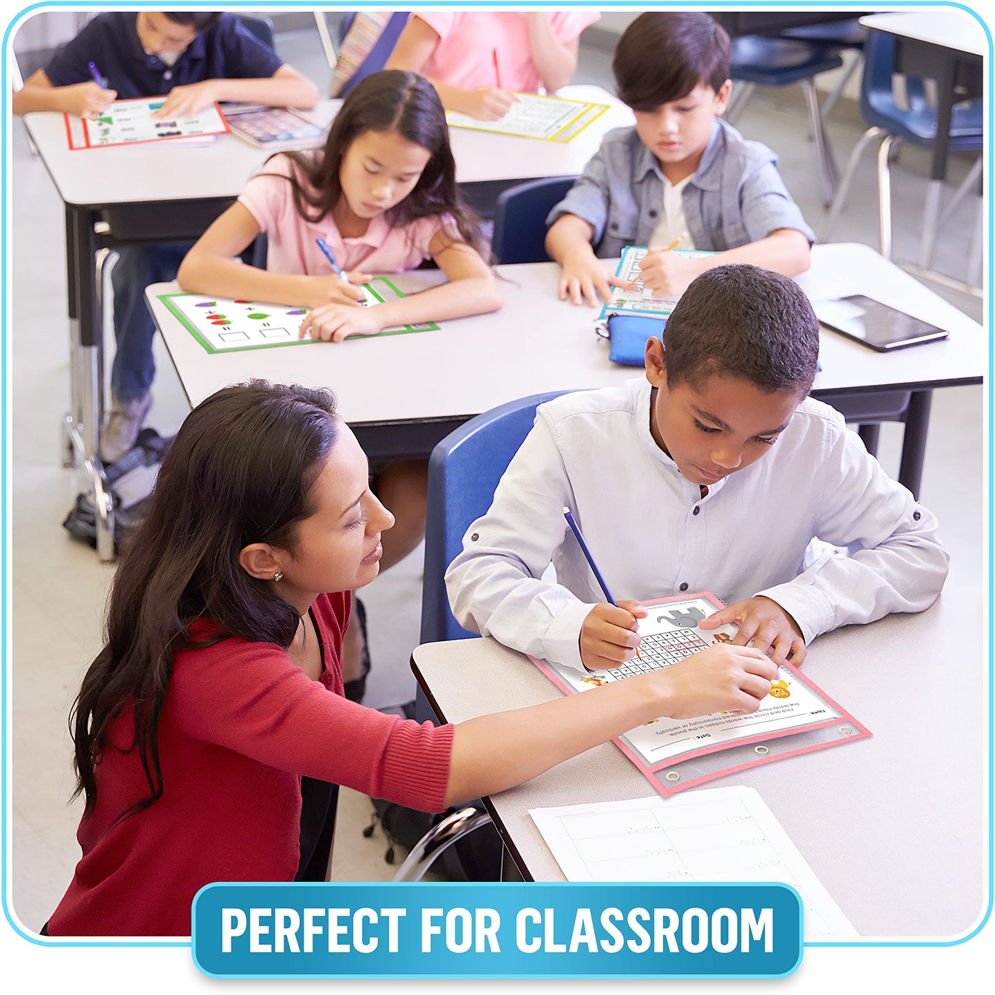 22 Dry Erase Pockets Reusable Sleeves 10x13 - Dry Erase Pocket Sleeves Dry-Erase Sleeve Classroom Pack Dry-Erase Sheet Protectors Pouches Write and Wipe Pockets Erasable Pocket Sleeve for Classroom