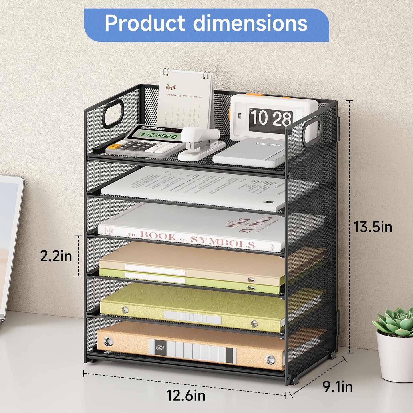 Marbrasse 6 Tier Desk Organizer, File Organizer with Handle, Mesh A4 Paper Organizer, Letter Tray for Office, Home or School (Black)