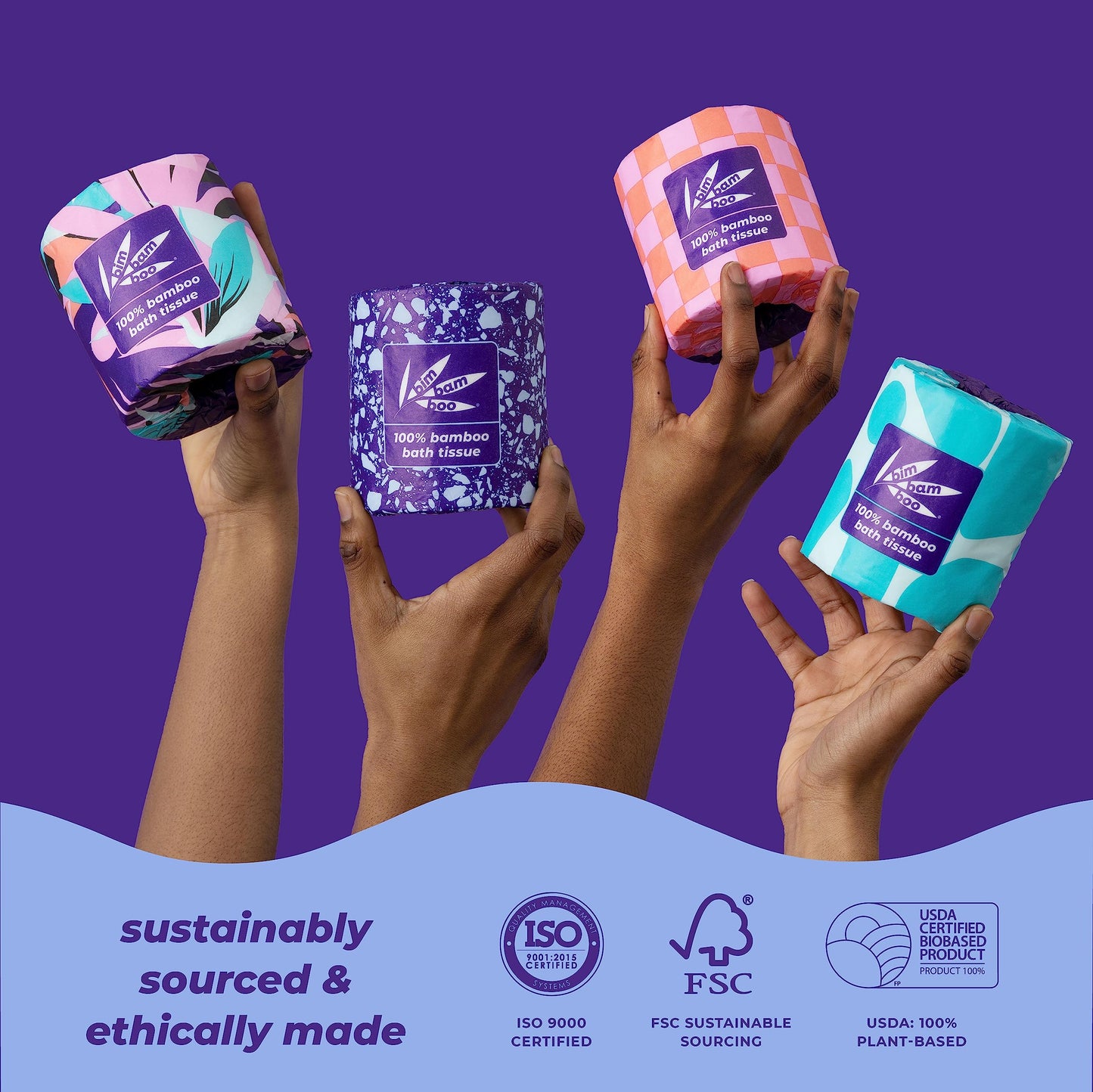 Bim Bam Boo Hypoallergenic Bamboo Embossed Formula Plastic Free 2ply Toiler Paper, 24 Rolls