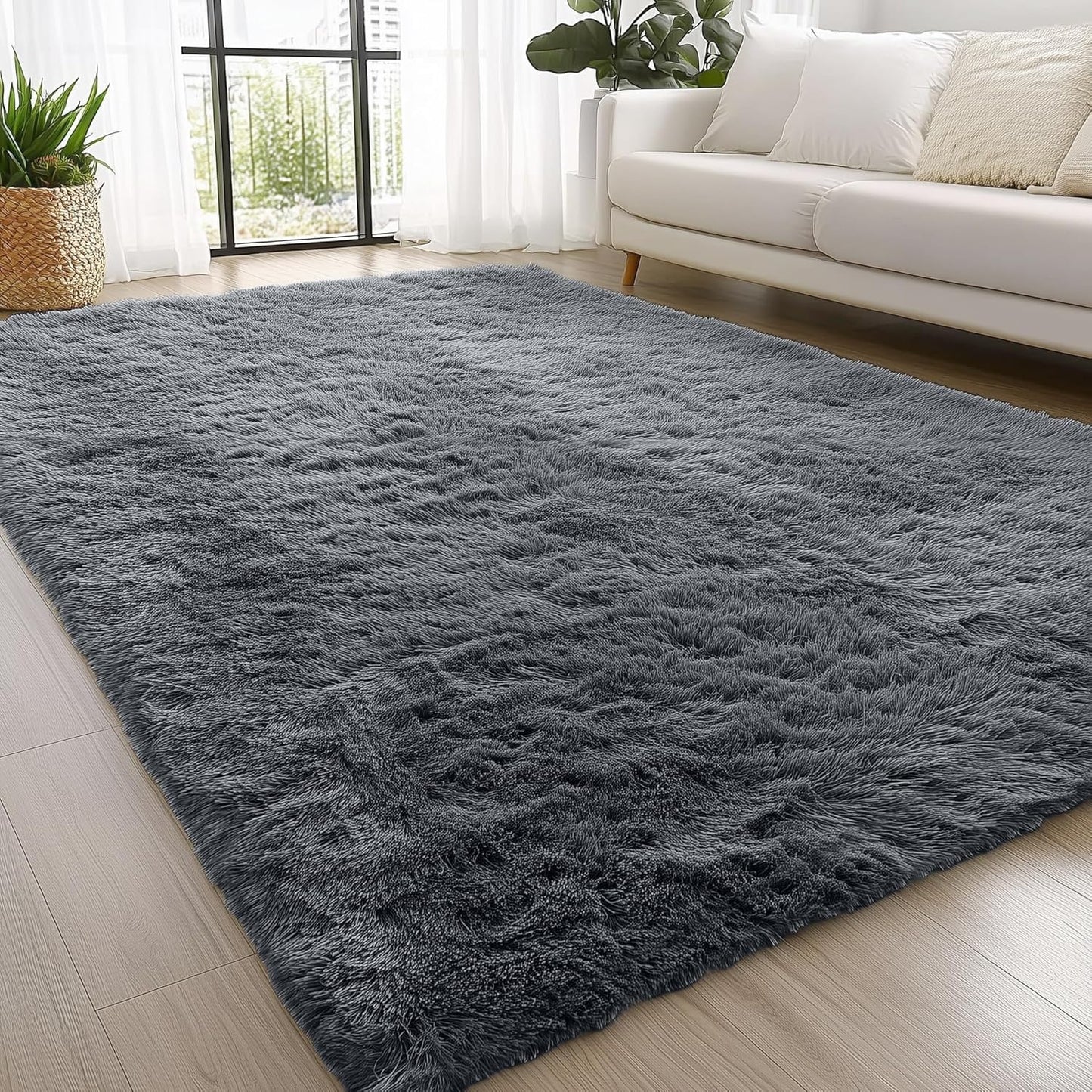 OLANLY Fluffy Area Rug for Living Room Bedroom, 5x8 Feet Soft Shaggy Non-Slip Carpet, Indoor Modern Plush Area Rugs for Kids Girls and Boys, Dorms, Nursery Rooms, Home Decor, Grey